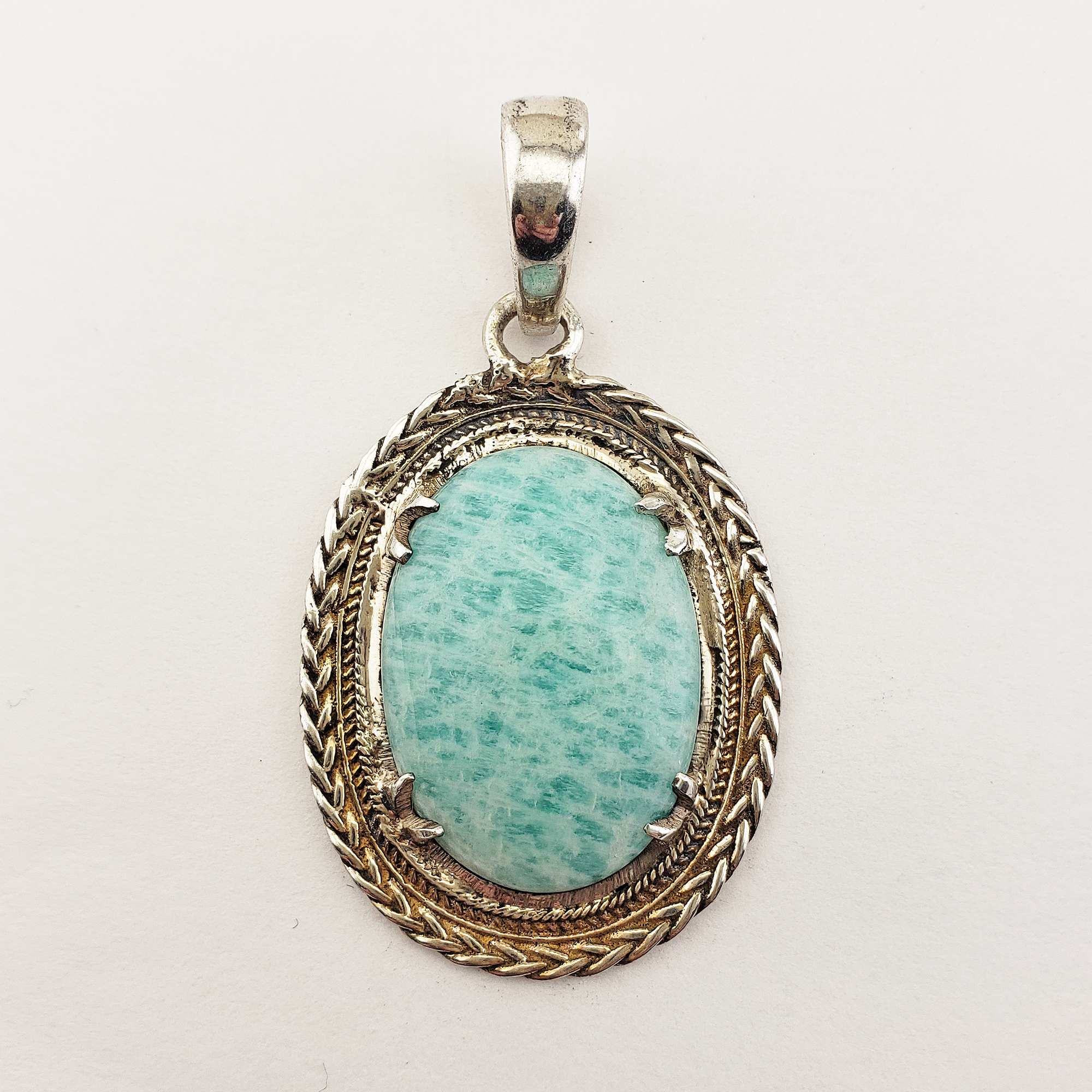 Unique Amazonite Crystal Natural Stone 925 Sterling Silver Pendant - DuPre - 1