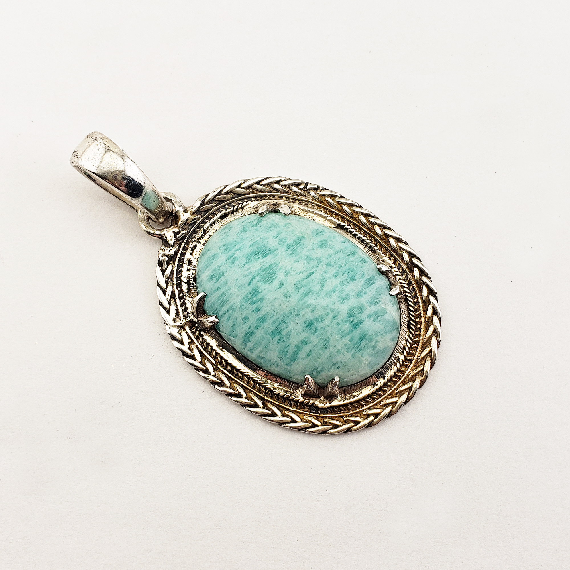 Unique Amazonite Crystal Natural Stone 925 Sterling Silver Pendant - DuPre