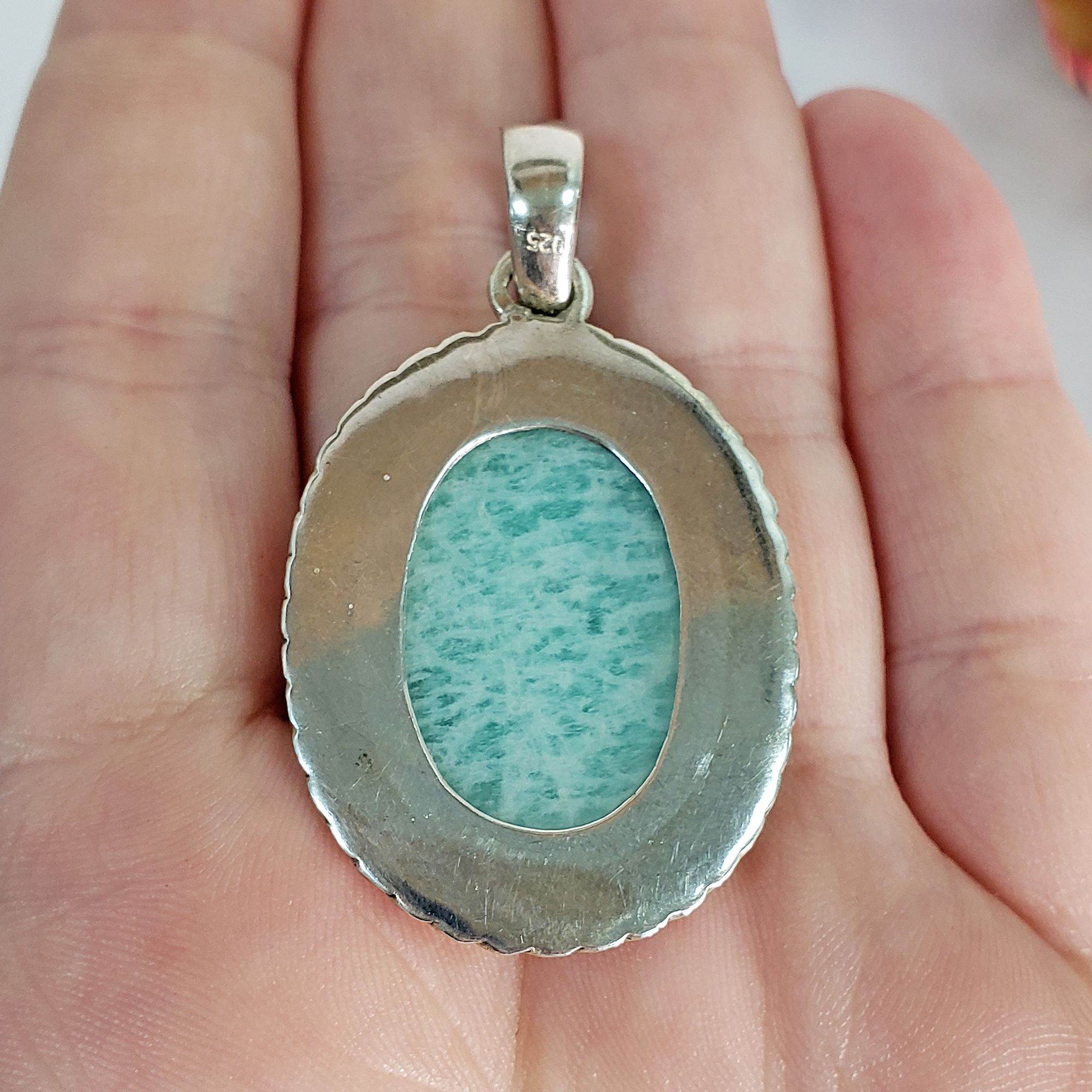 Unique Amazonite Crystal Natural Stone 925 Sterling Silver Pendant - DuPre - 3