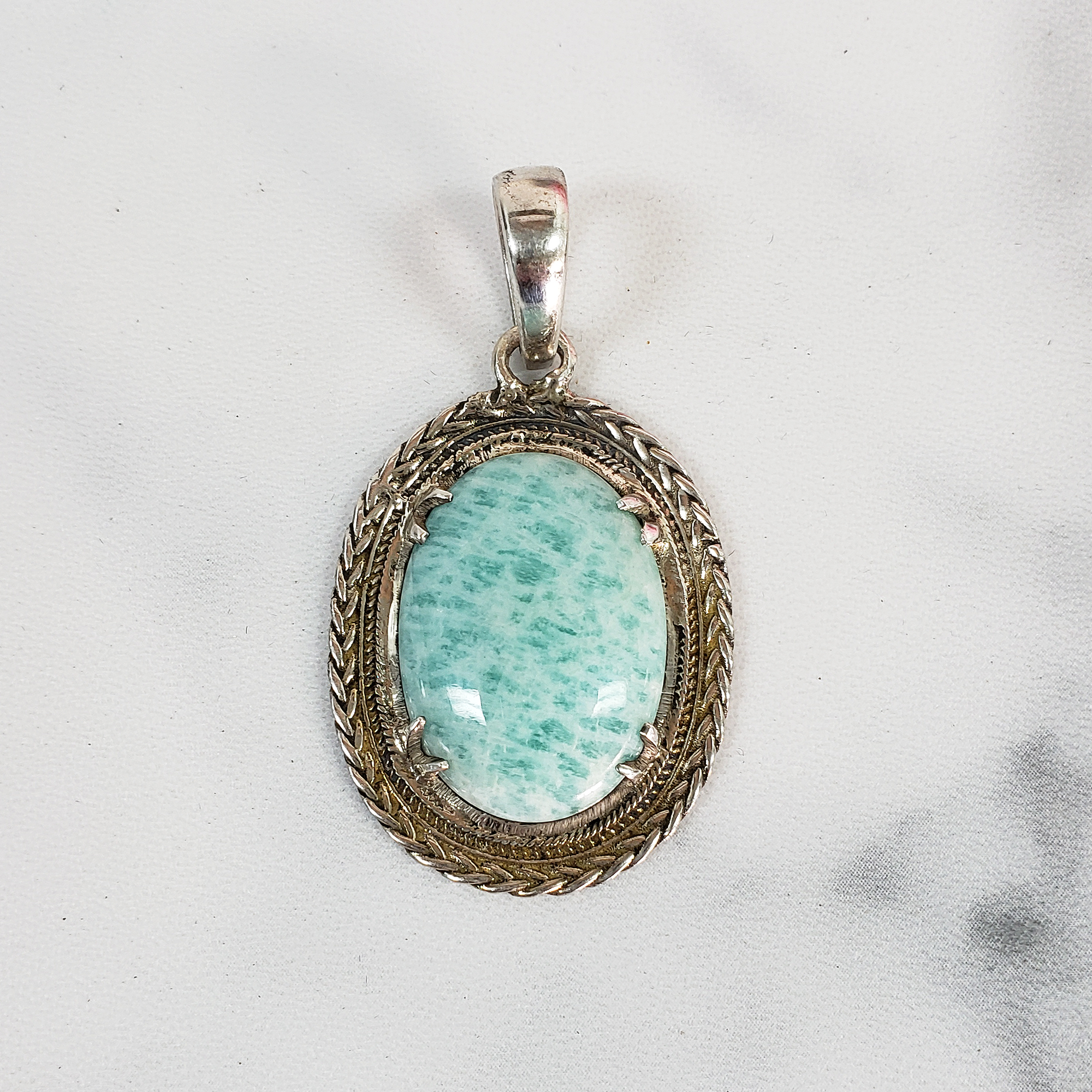 Unique Amazonite Crystal Natural Stone 925 Sterling Silver Pendant - DuPre - 2