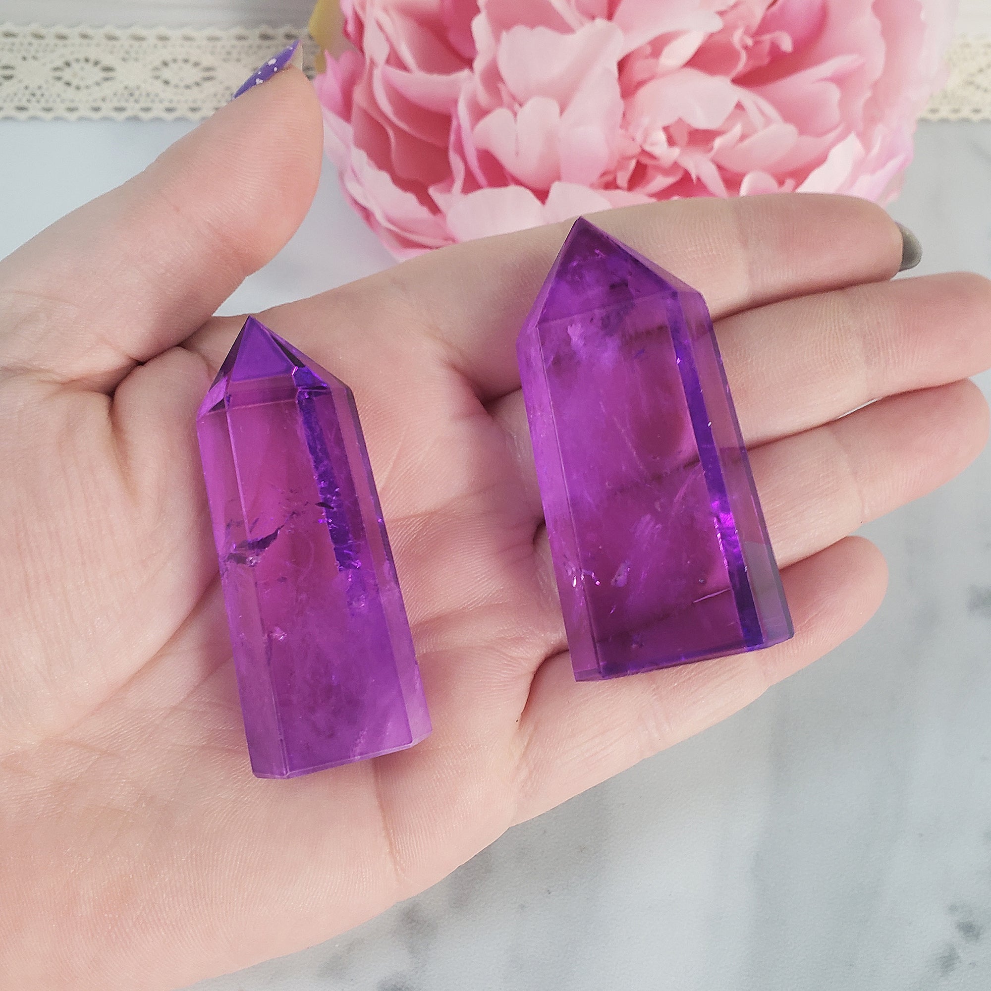 Electric Lavender Purple Aura Quartz Crystal Tower Point | Tanzine Aura Quartz Towers - 14