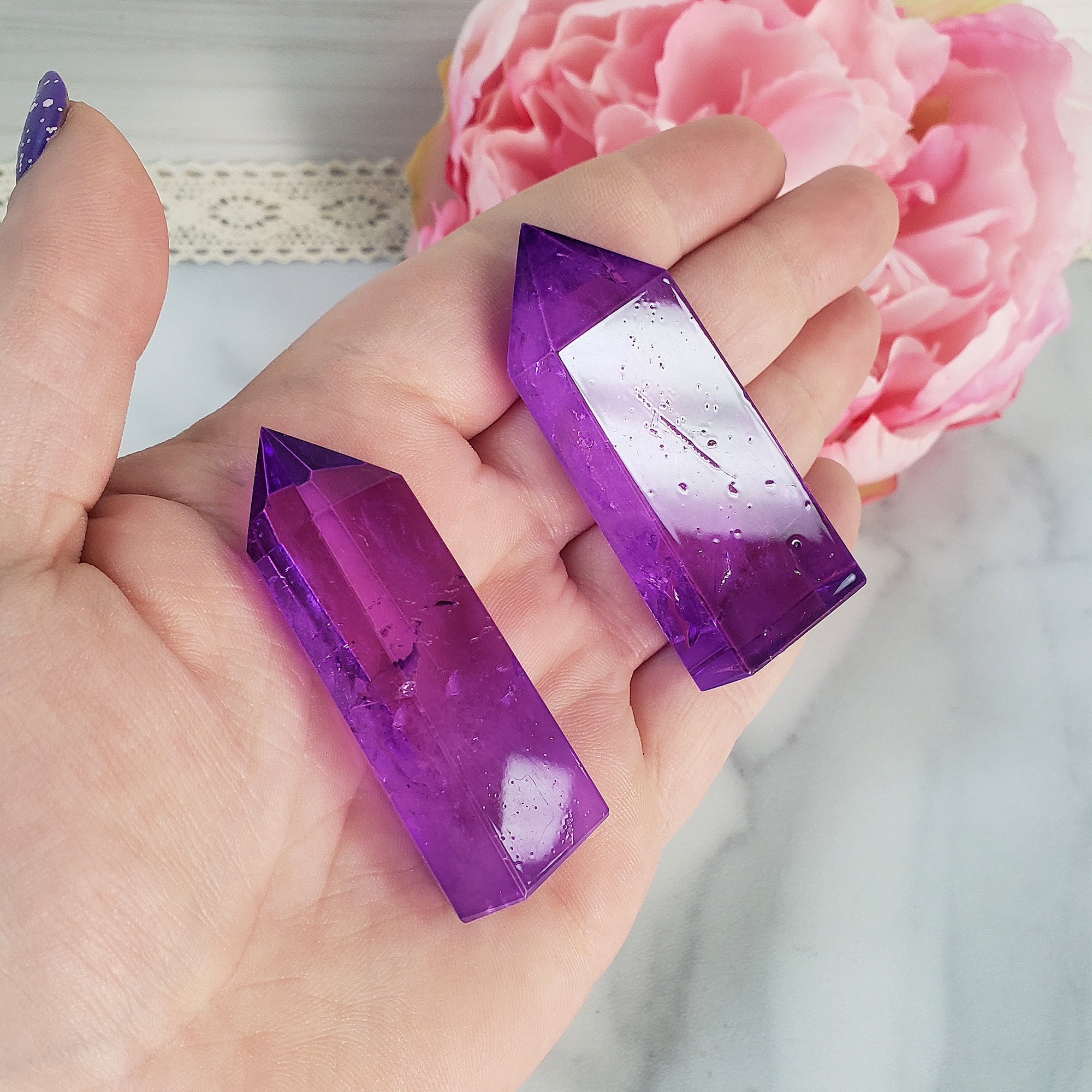 Electric Lavender Purple Aura Quartz Crystal Tower Point | Tanzine Aura Quartz Towers - 12
