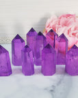 Electric Lavender Purple Aura Quartz Crystal Tower Point | 2 - 2.5 Inch Tall
