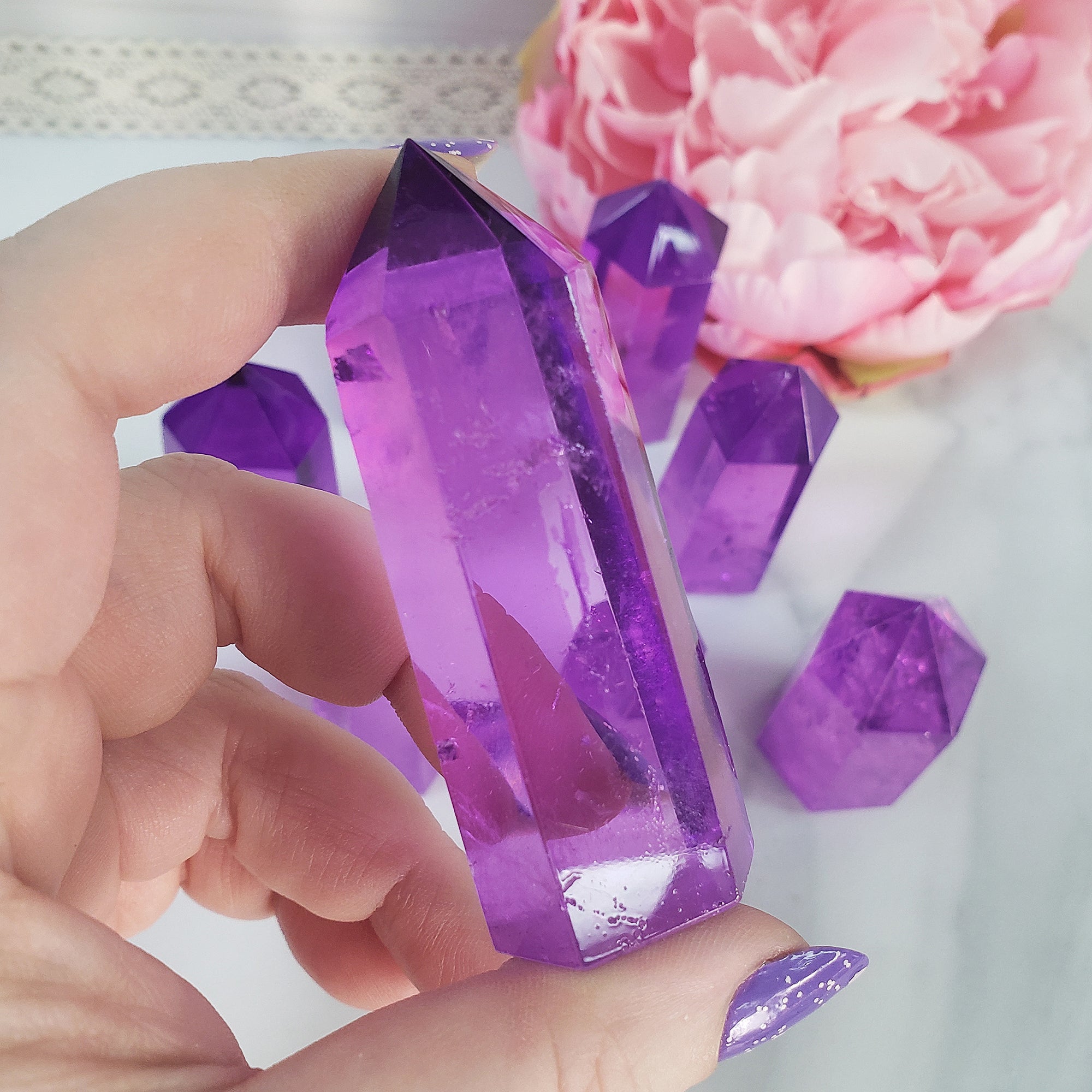 Electric Lavender Purple Aura Quartz Crystal Tower Point | Tanzine Aura Quartz Towers - 8