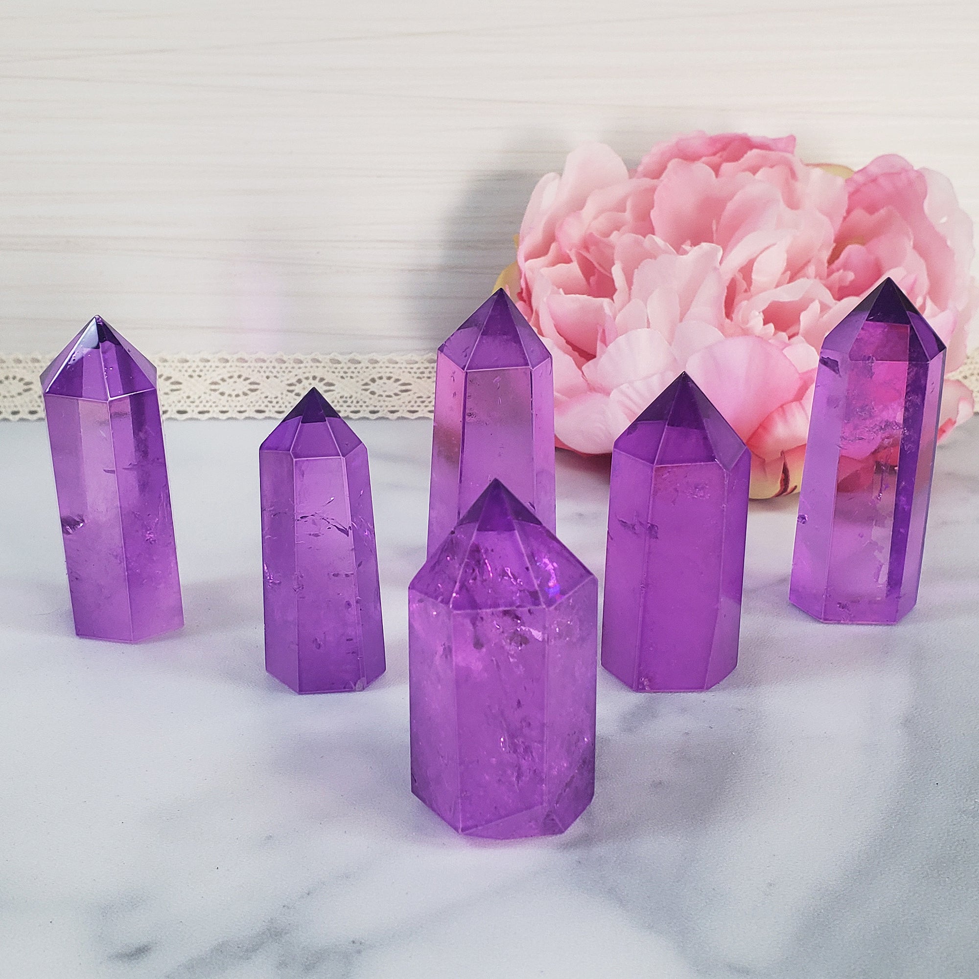 Electric Lavender Purple Aura Quartz Crystal Tower Point | Tanzine Aura Quartz Towers - 13