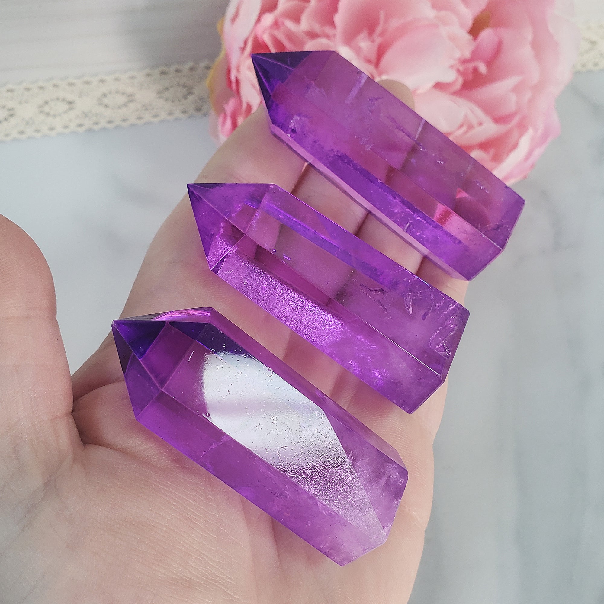 Electric Lavender Purple Aura Quartz Crystal Tower Point | Tanzine Aura Quartz Towers - 7