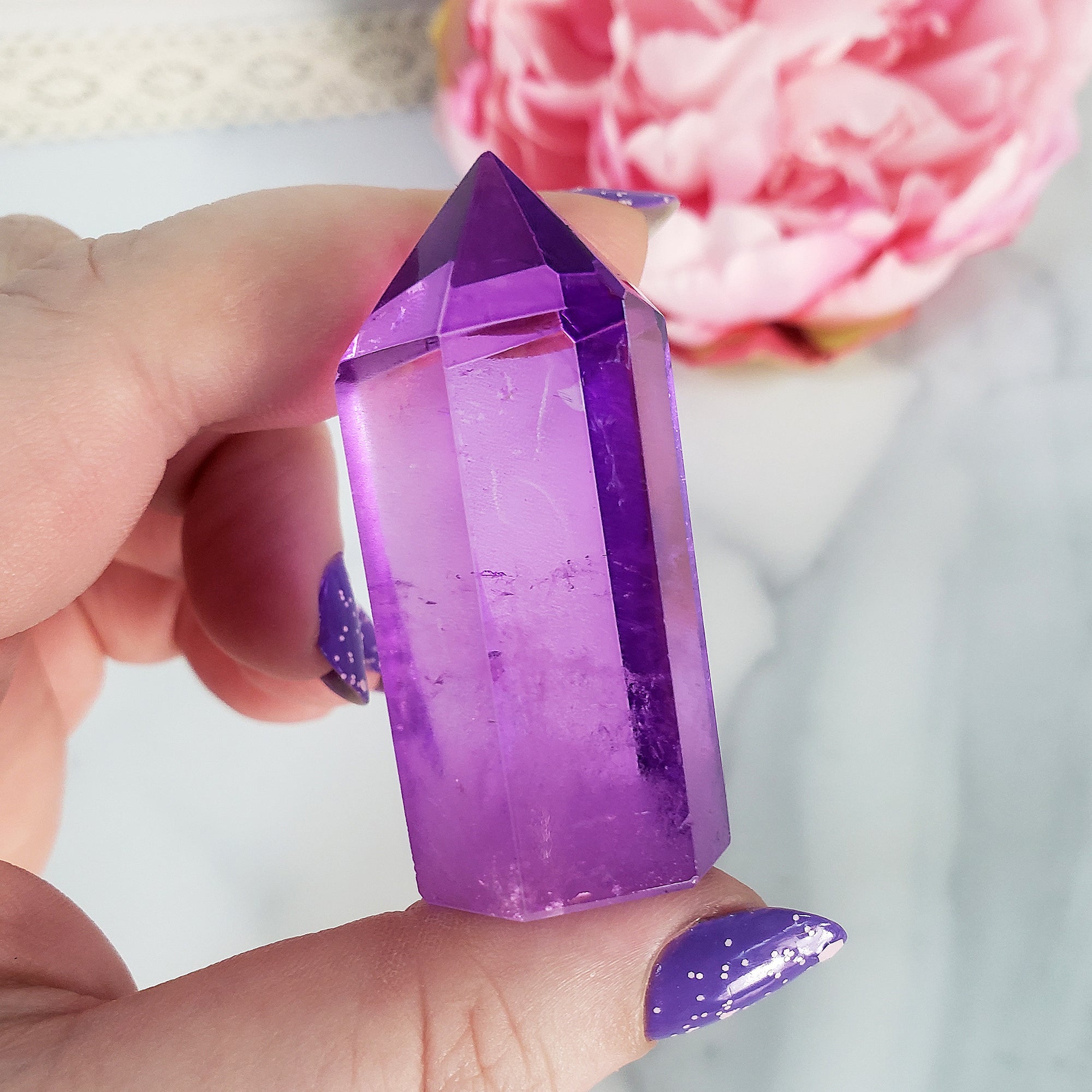 Electric Lavender Purple Aura Quartz Crystal Tower Point | Tanzine Aura Quartz Towers - 3