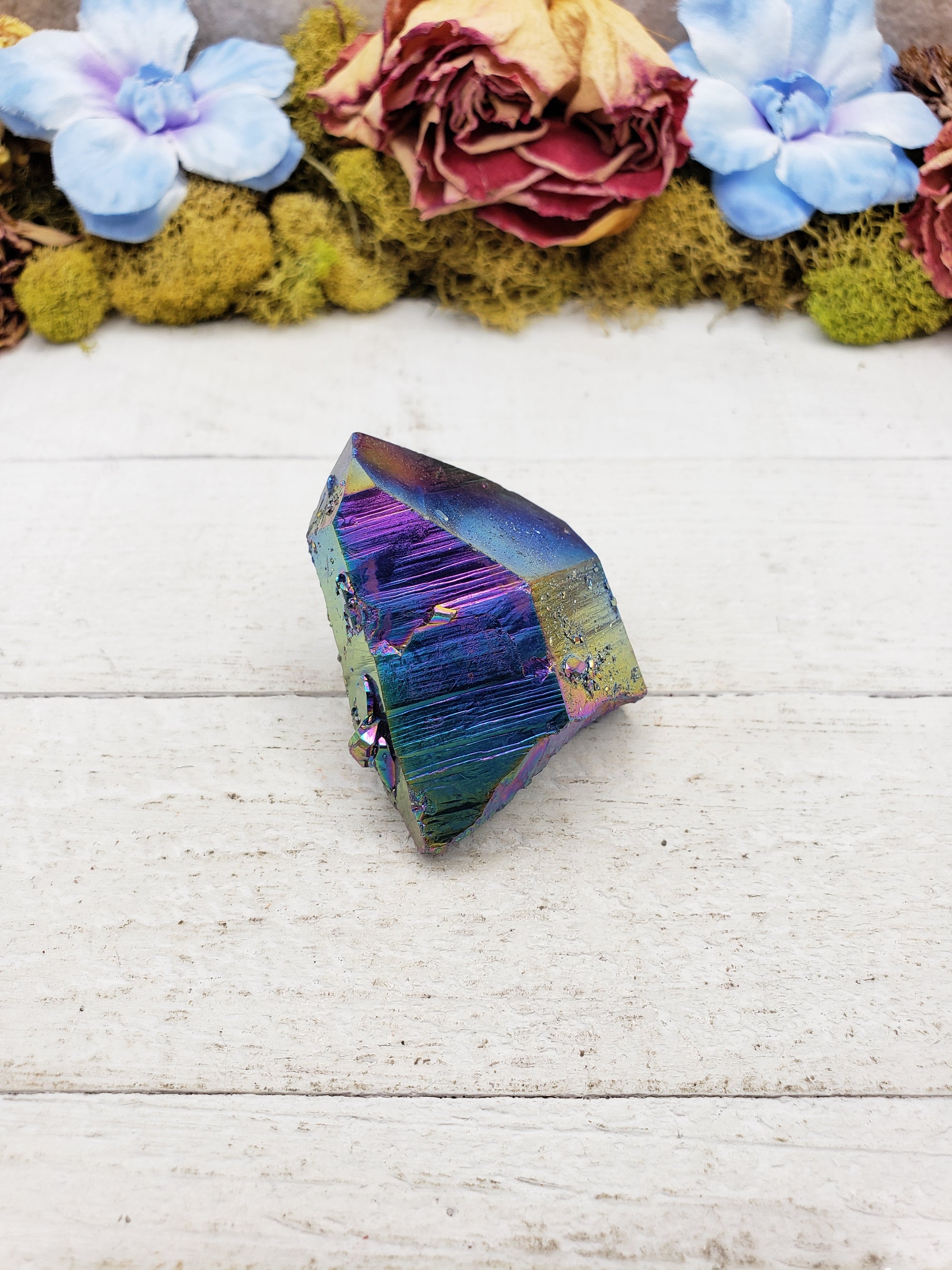 Unique Titanium Rainbow Aura Quartz Crystal Point - Elijah