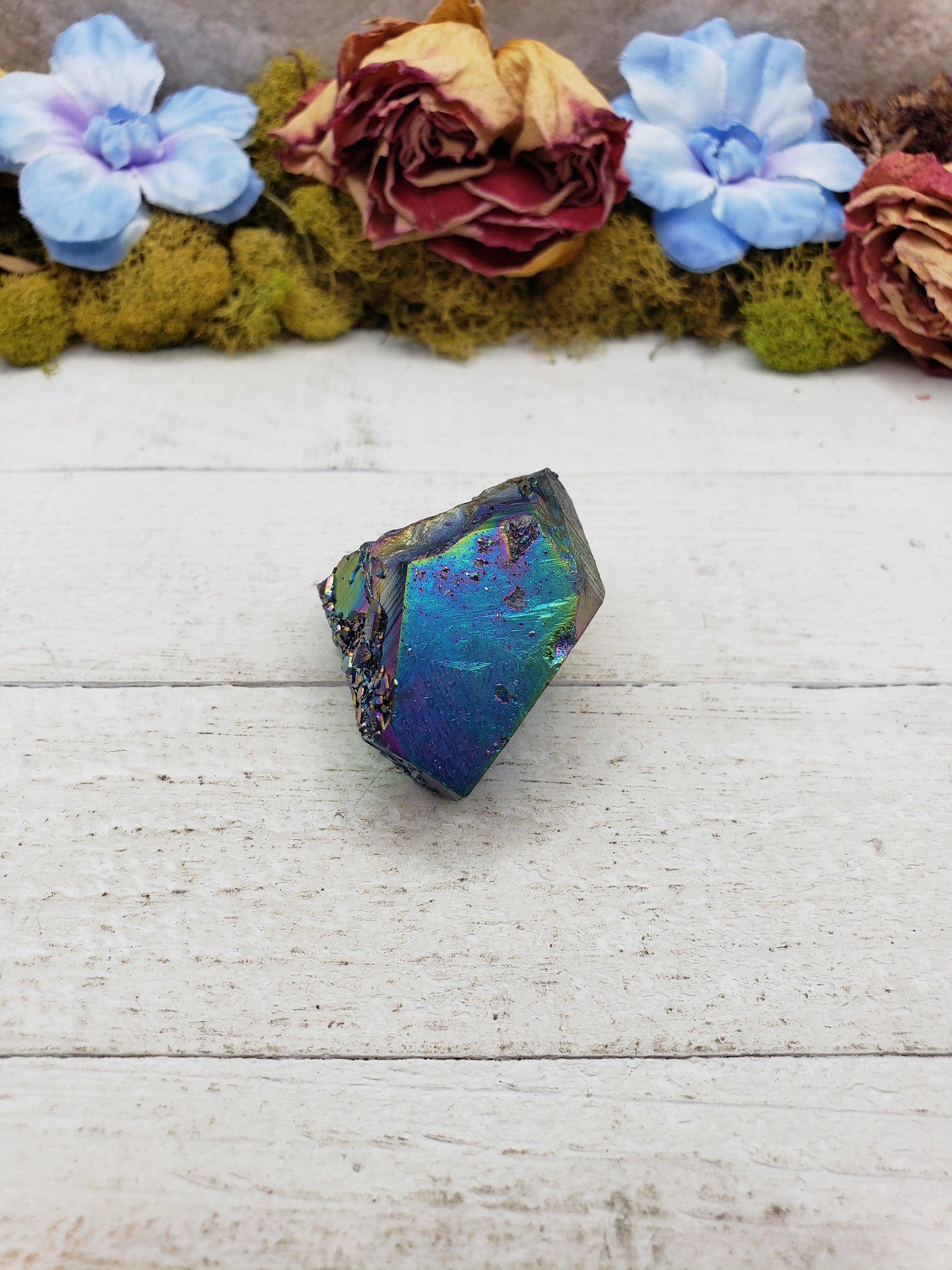 Unique Titanium Rainbow Aura Quartz Crystal Point - Elijah