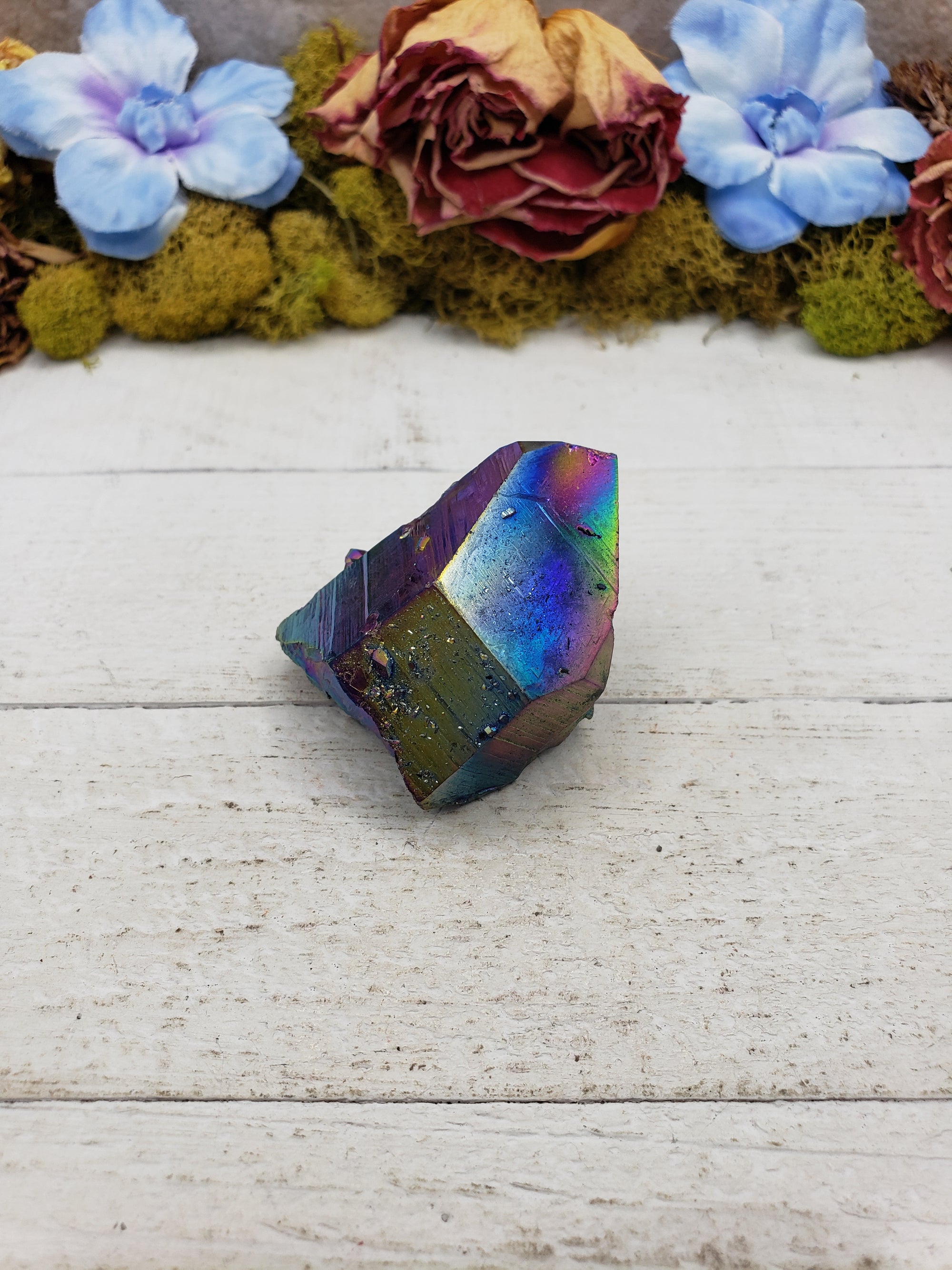 Unique Titanium Rainbow Aura Quartz Crystal Point - Elijah