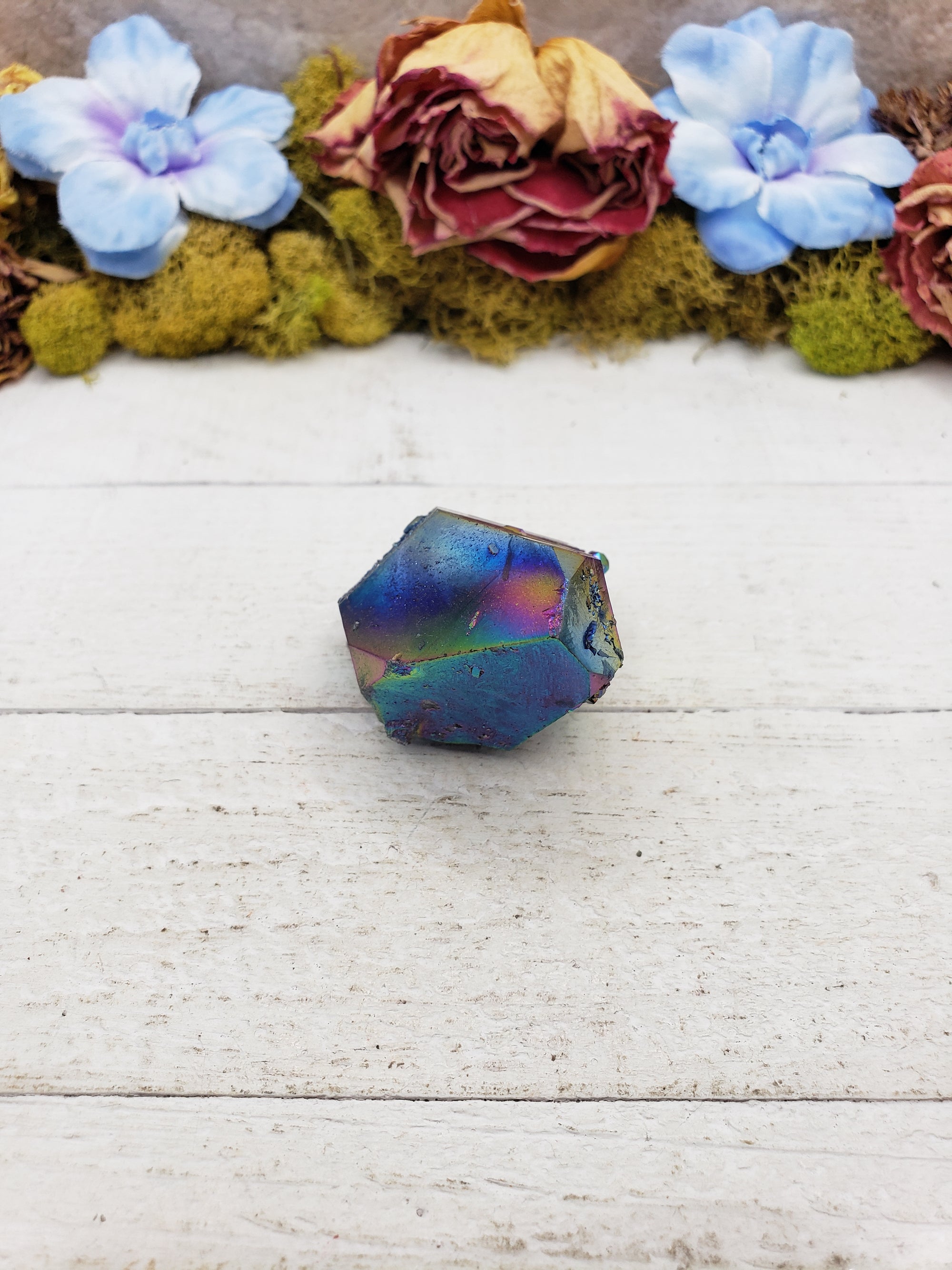 Unique Titanium Rainbow Aura Quartz Crystal Point - Elijah