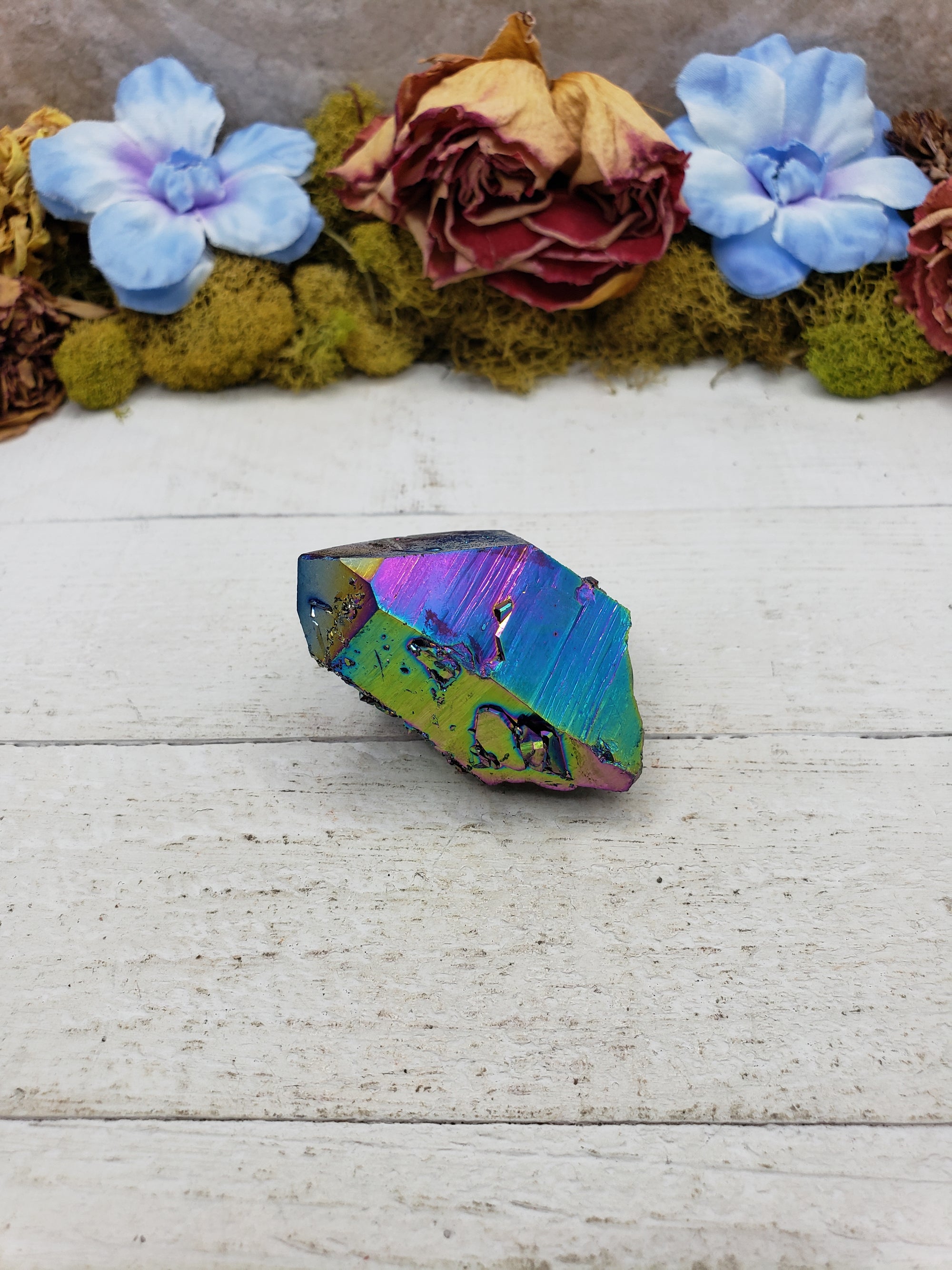 Unique Titanium Rainbow Aura Quartz Crystal Point - Elijah