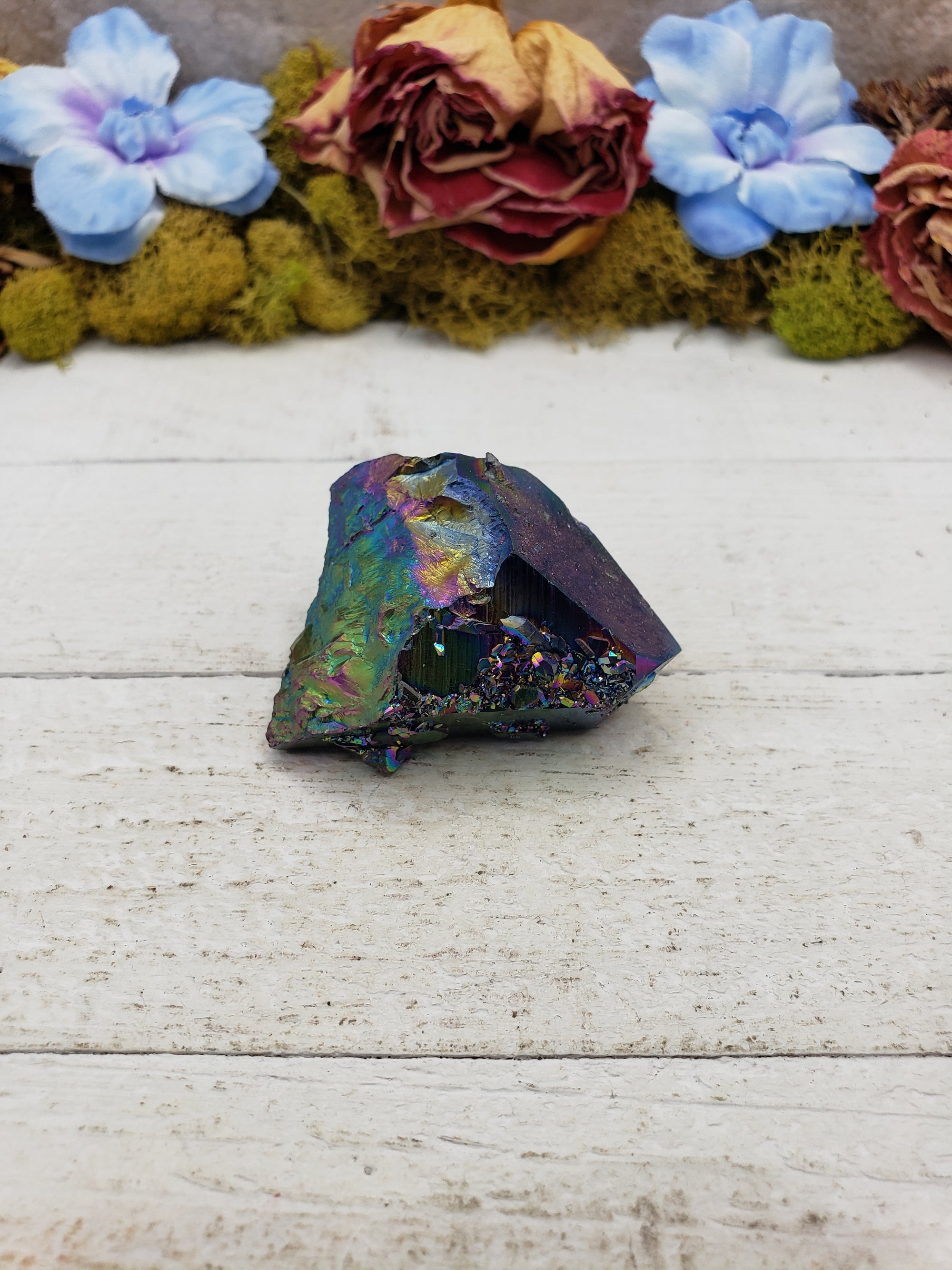 Unique Titanium Rainbow Aura Quartz Crystal Point - Elijah