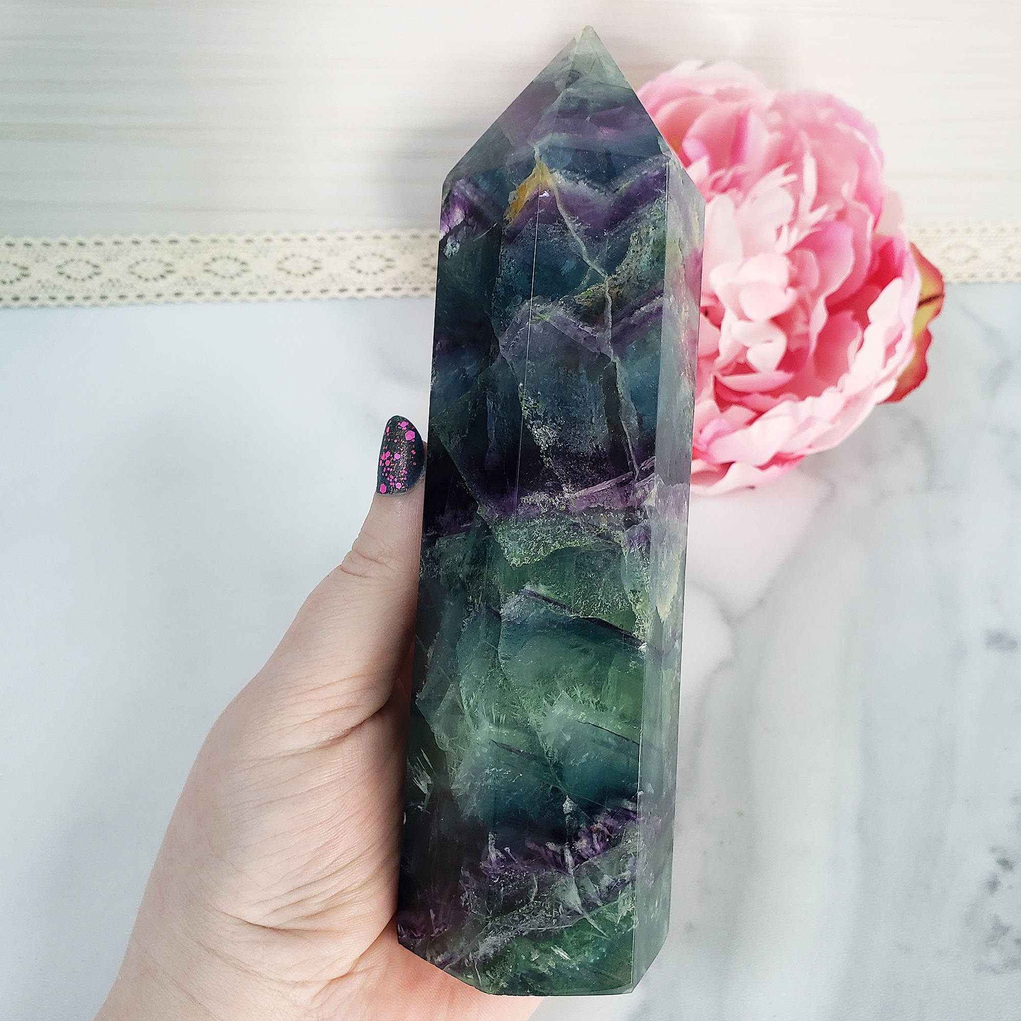 Unique Jumbo Rainbow Fluorite Crystal Tower Natural Gemstone | Empathy - 7