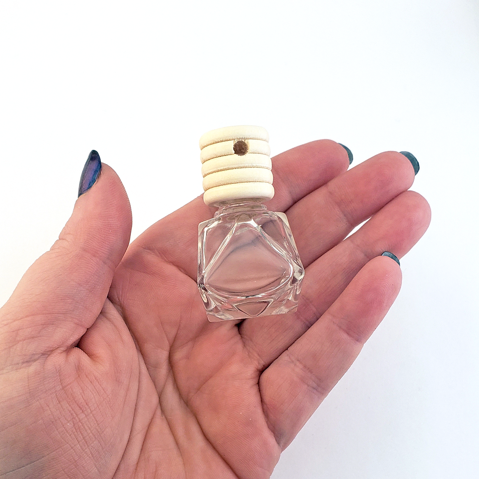 Glass Bottle Pendant | Empty Spell Jar Bottle for Essential Oils, Herbs, & Crystal Chips - Empty Perfume Bottle in Hand
