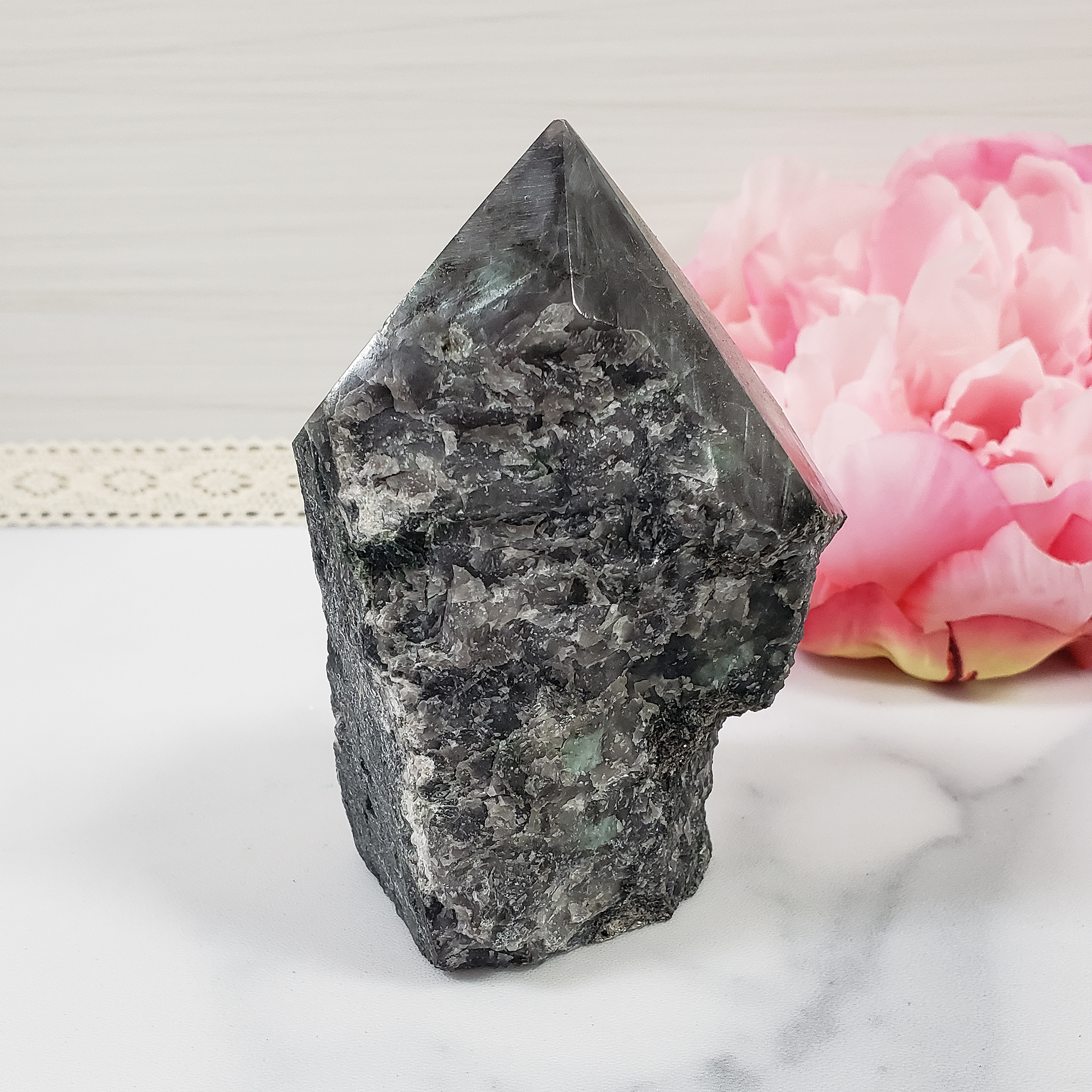 Unique Emerald Stone in Matrix Natural Rough Crystal Tower Point - Esmerelda - 3