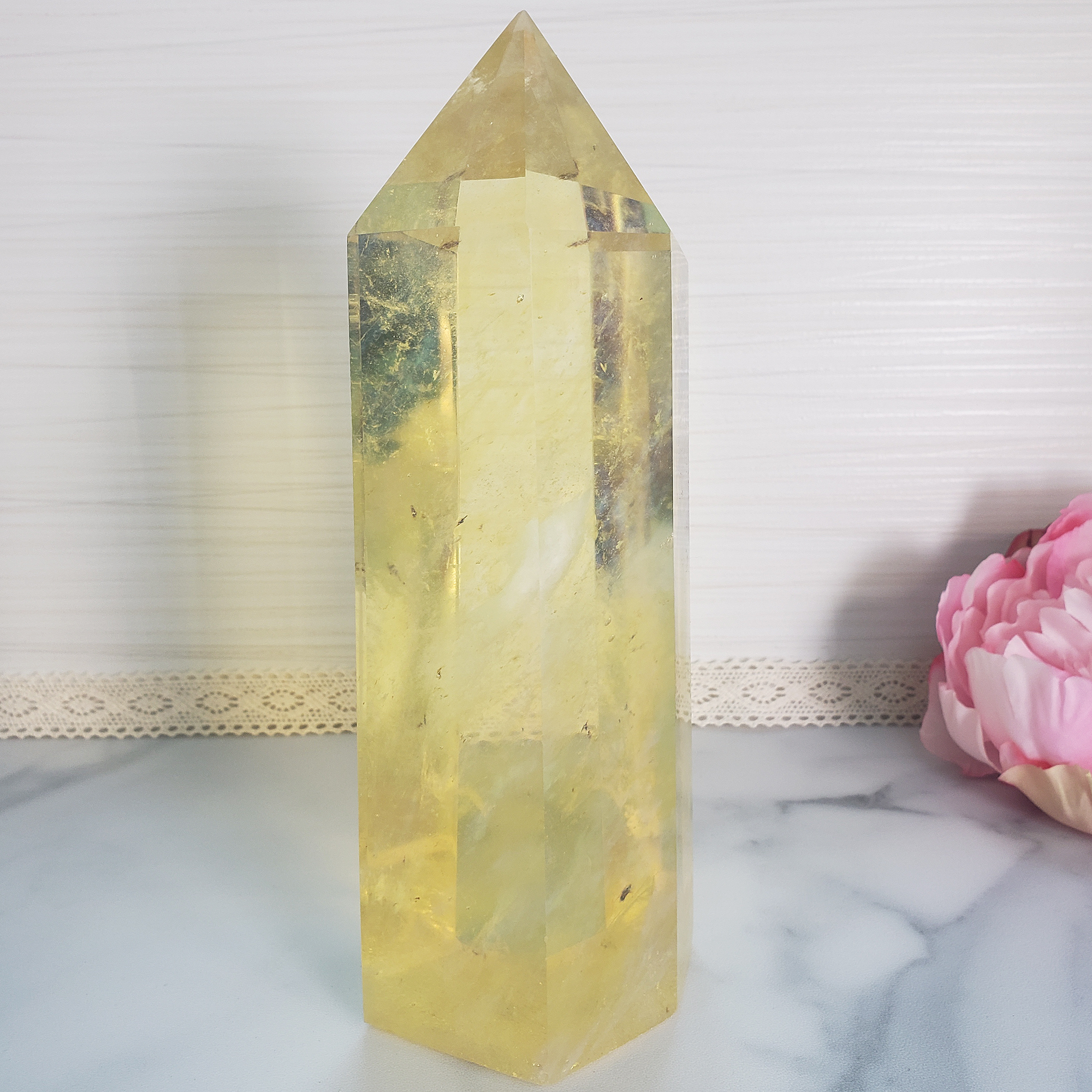 Unique JUMBO Yellow Obsidian Crystal Manmade Gemstone Tower - Etain - Obsidian Tower in Yellow