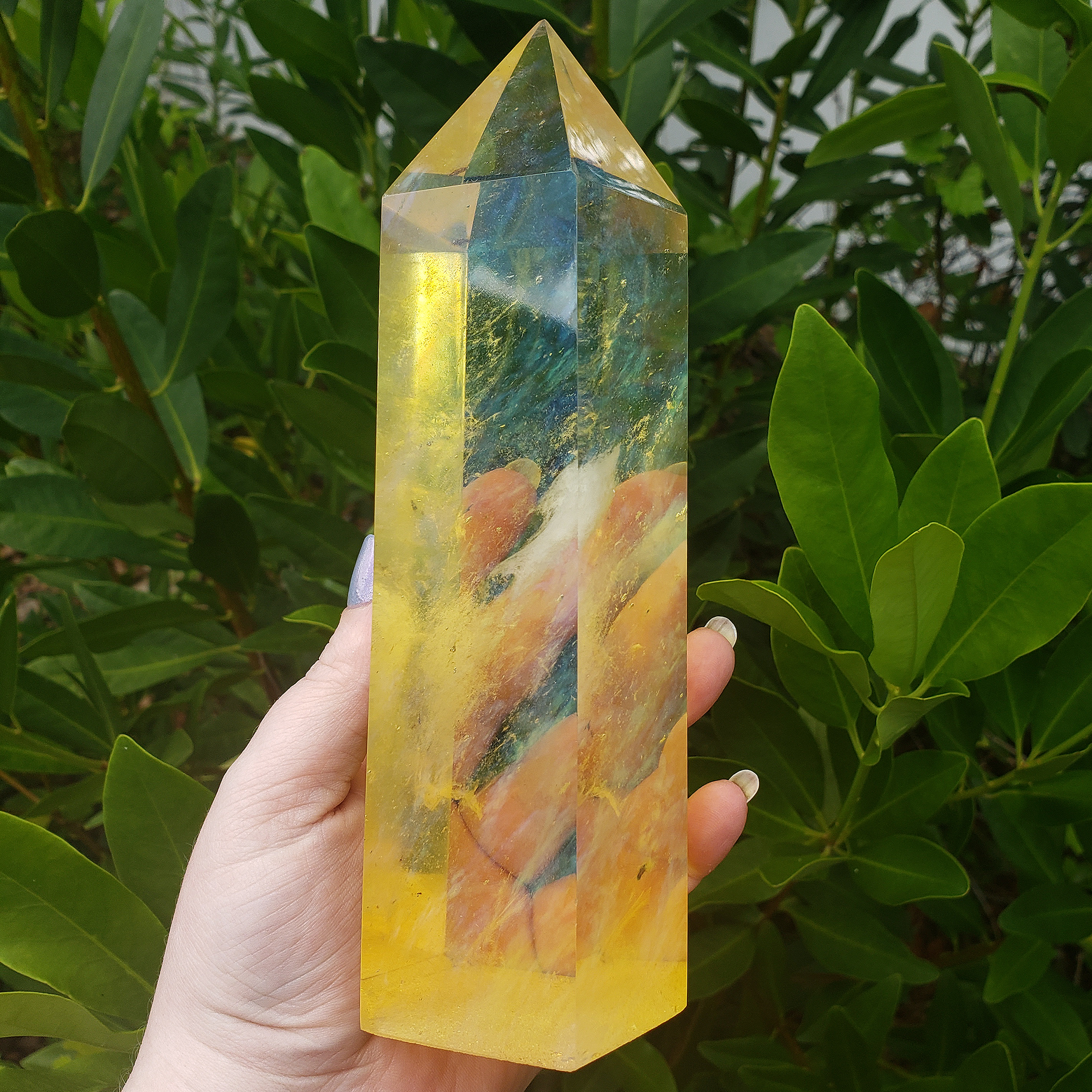 Unique JUMBO Yellow Obsidian Crystal Manmade Gemstone Tower - Etain - Outdoor 3