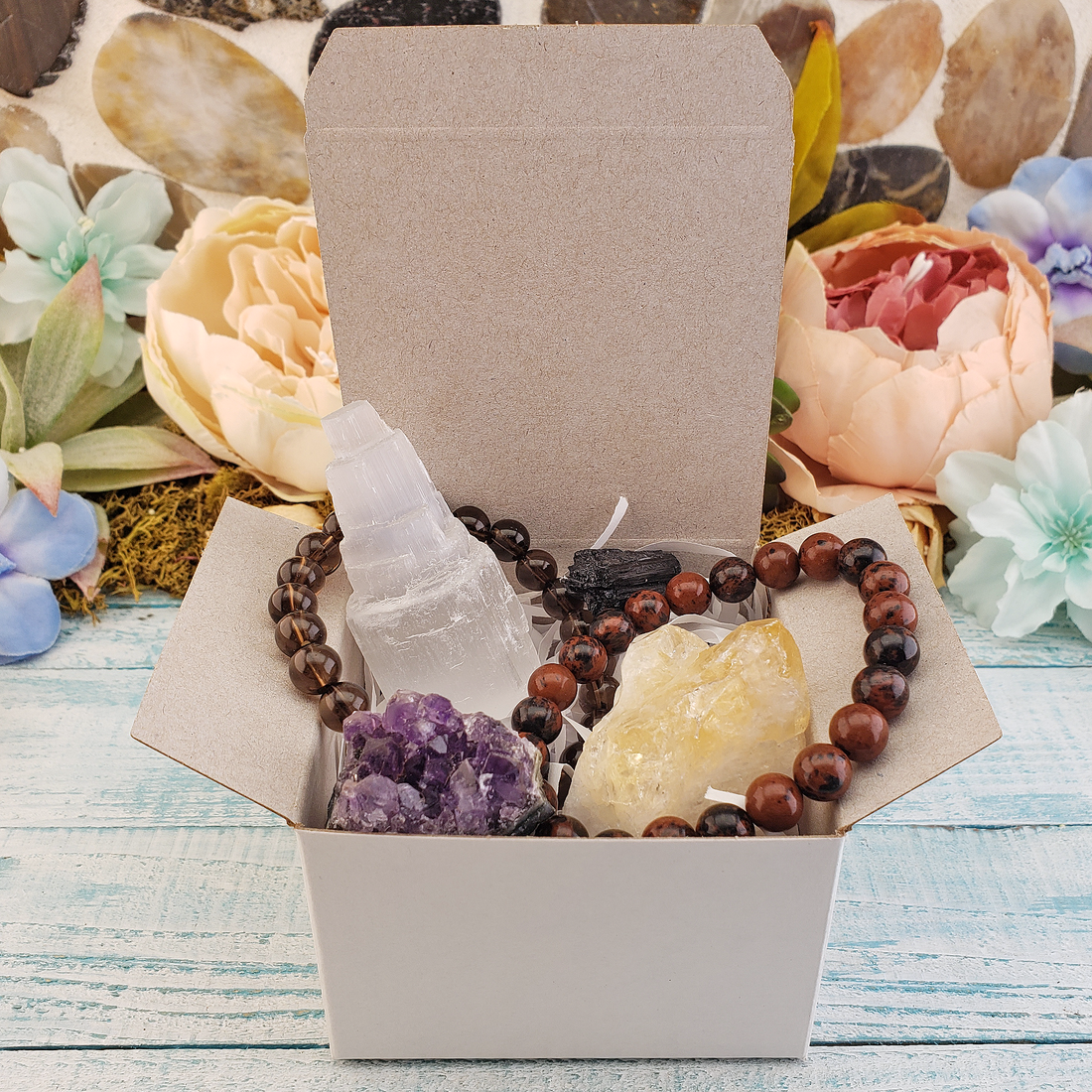 1 Box 3 Styles Healing Crystal Necklace Set Flower Wrapped Crystal
