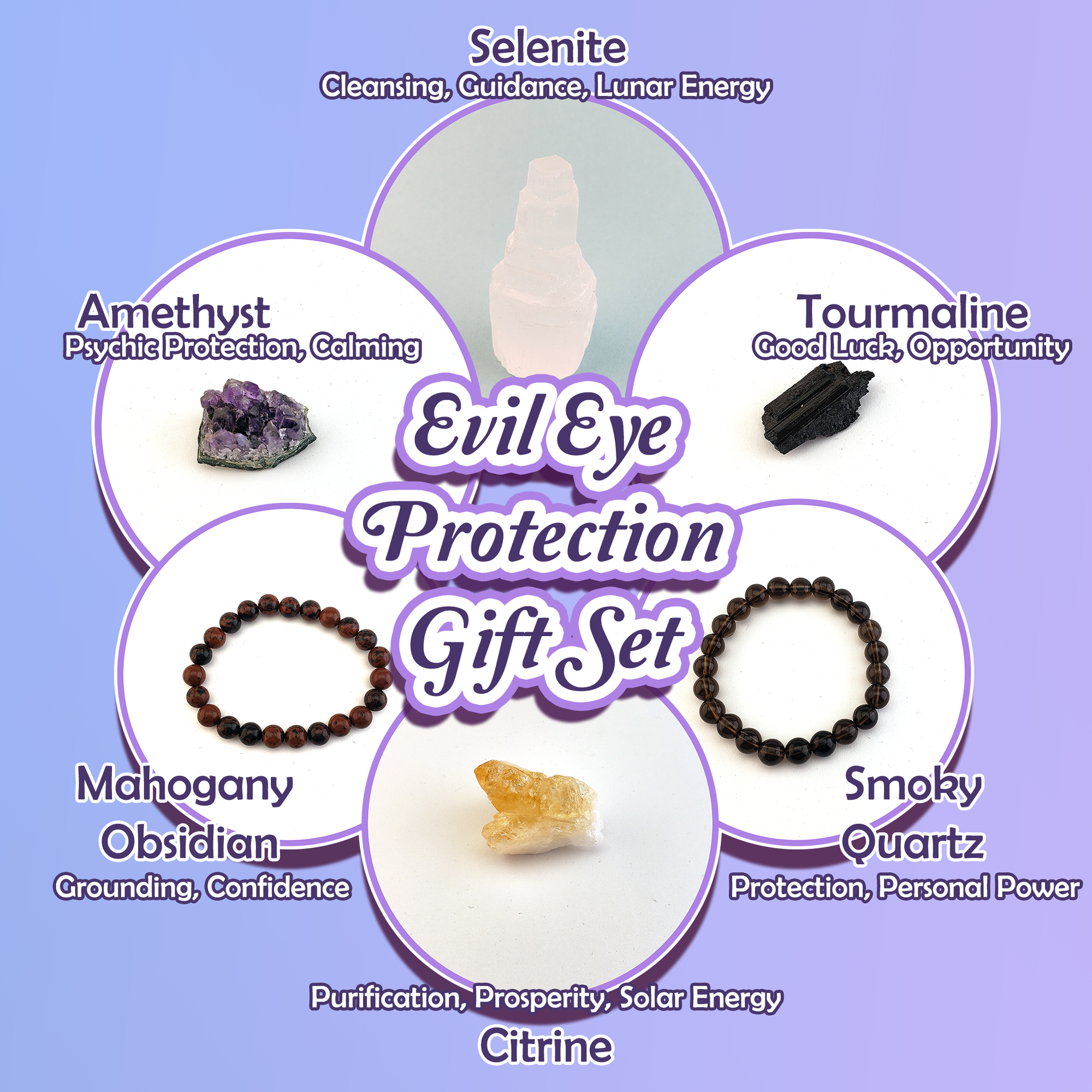 Evil Eye Protection Crystal Gift Set - Care Package for Spiritual Shielding - Metaphysical Properties