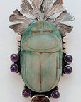 Egyptian Scarab Sterling Silver Pendant with Amethyst & Smoky Quartz