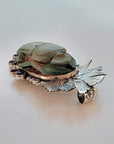 Egyptian Scarab Sterling Silver Pendant with Amethyst & Smoky Quartz