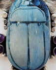 Egyptian Scarab Sterling Silver Pendant with Amethyst & Rainbow Calsilica