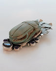 Egyptian Scarab Sterling Silver Pendant with Amethyst & Smoky Quartz