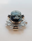 Egyptian Scarab Sterling Silver Pendant with Amethyst & Rainbow Calsilica