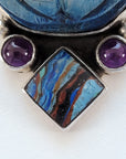 Egyptian Scarab Sterling Silver Pendant with Amethyst & Rainbow Calsilica