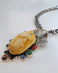 Egyptian Scarab Sterling Silver Bejeweled Necklace