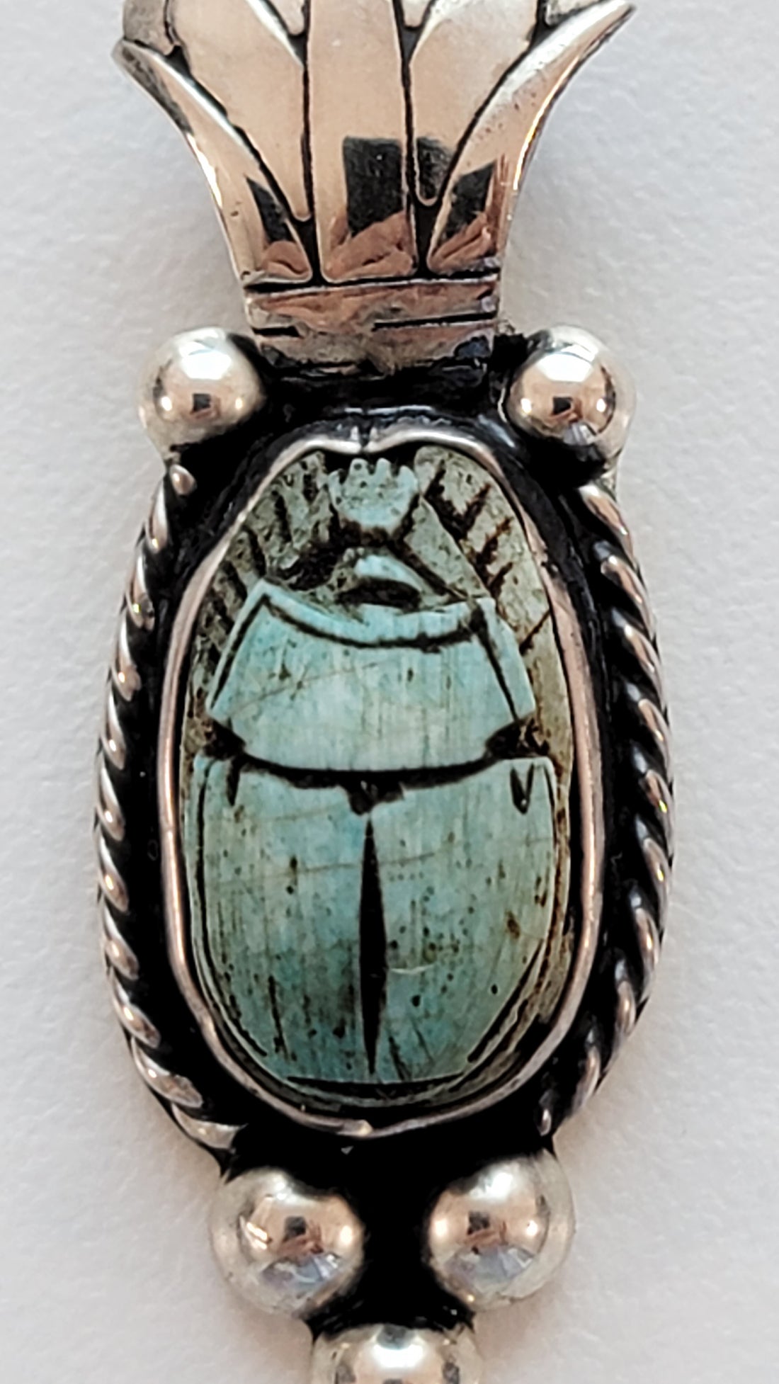 Egyptian Scarab Sterling Silver Lotus Pendant