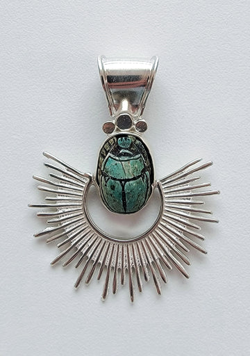 Egyptian Scarab Sterling Silver Sun Pendant