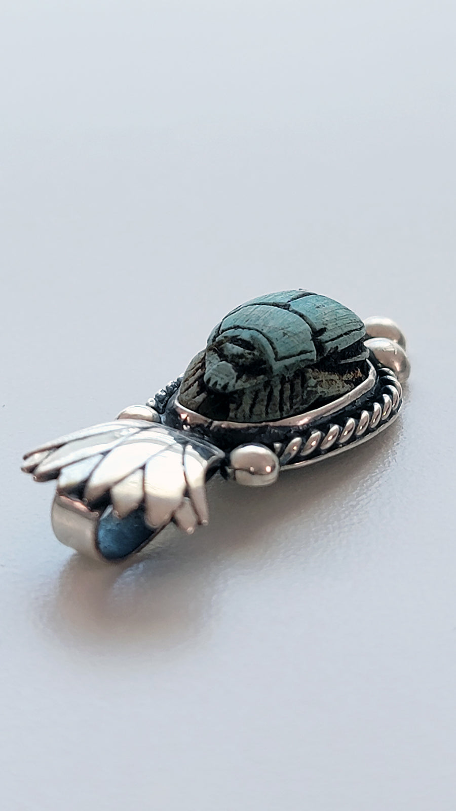 Egyptian Scarab Sterling Silver Lotus Pendant