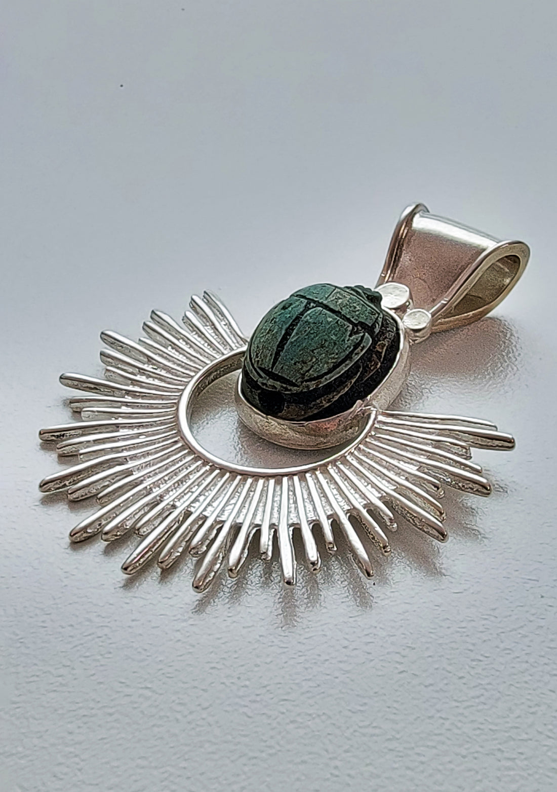 Egyptian Scarab Sterling Silver Sun Pendant