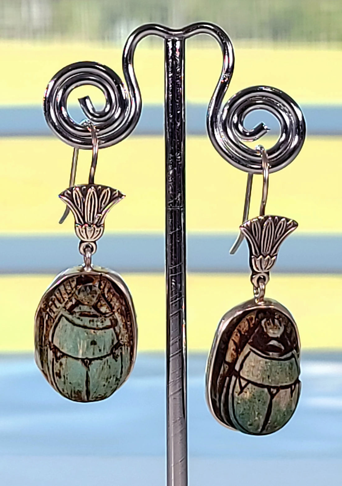 Egyptian Scarab Sterling Silver Earrings