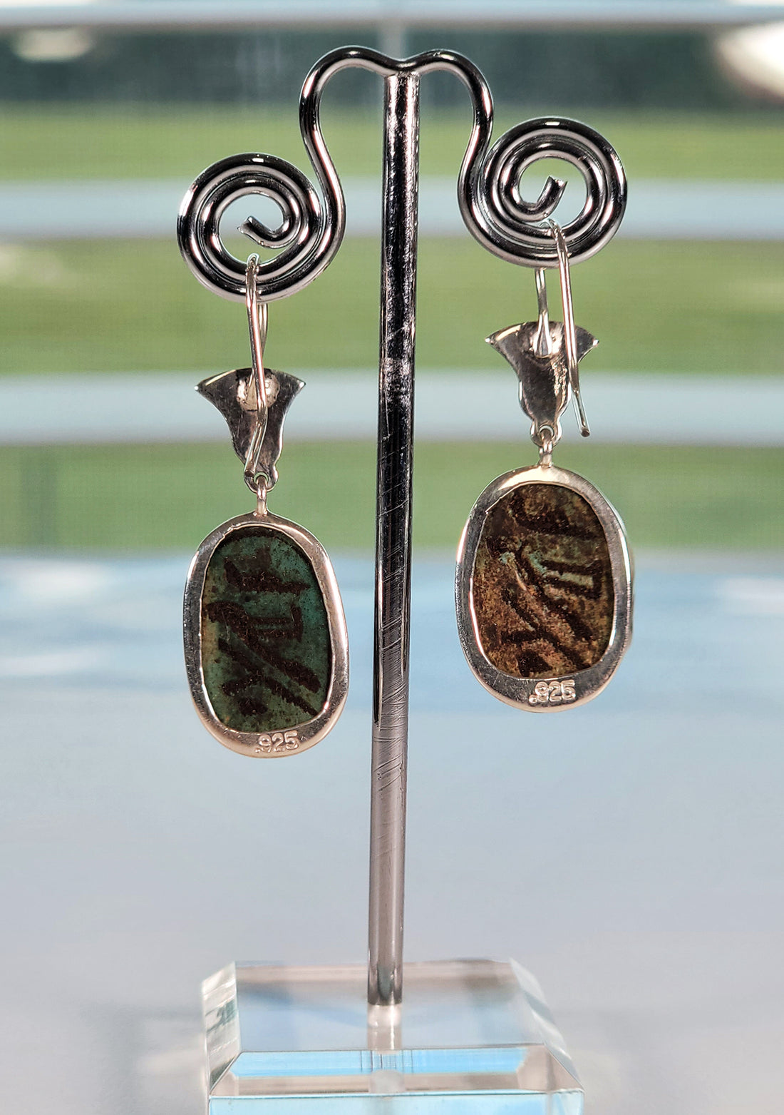 Egyptian Scarab Sterling Silver Earrings