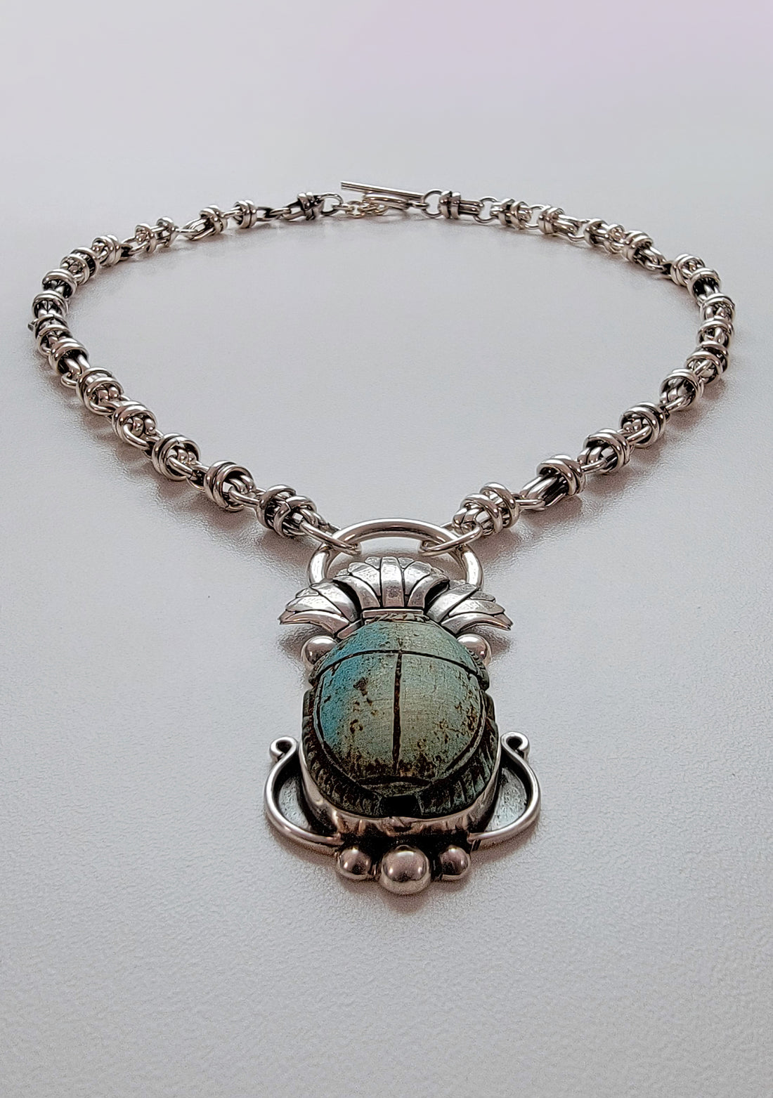 Egyptian Scarab Sterling Silver Necklace