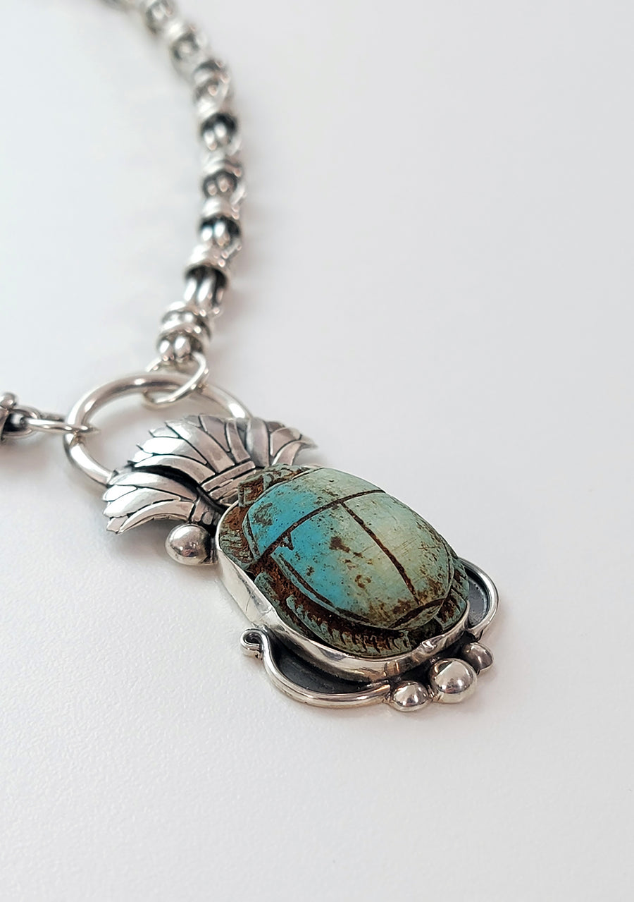 Egyptian Scarab Sterling Silver Necklace