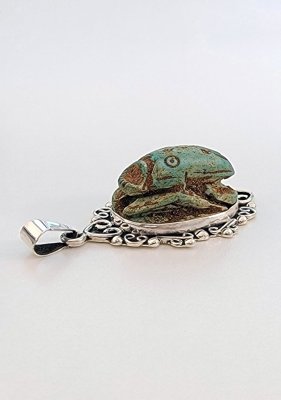 Egyptian Scarab Sterling Silver Pendant