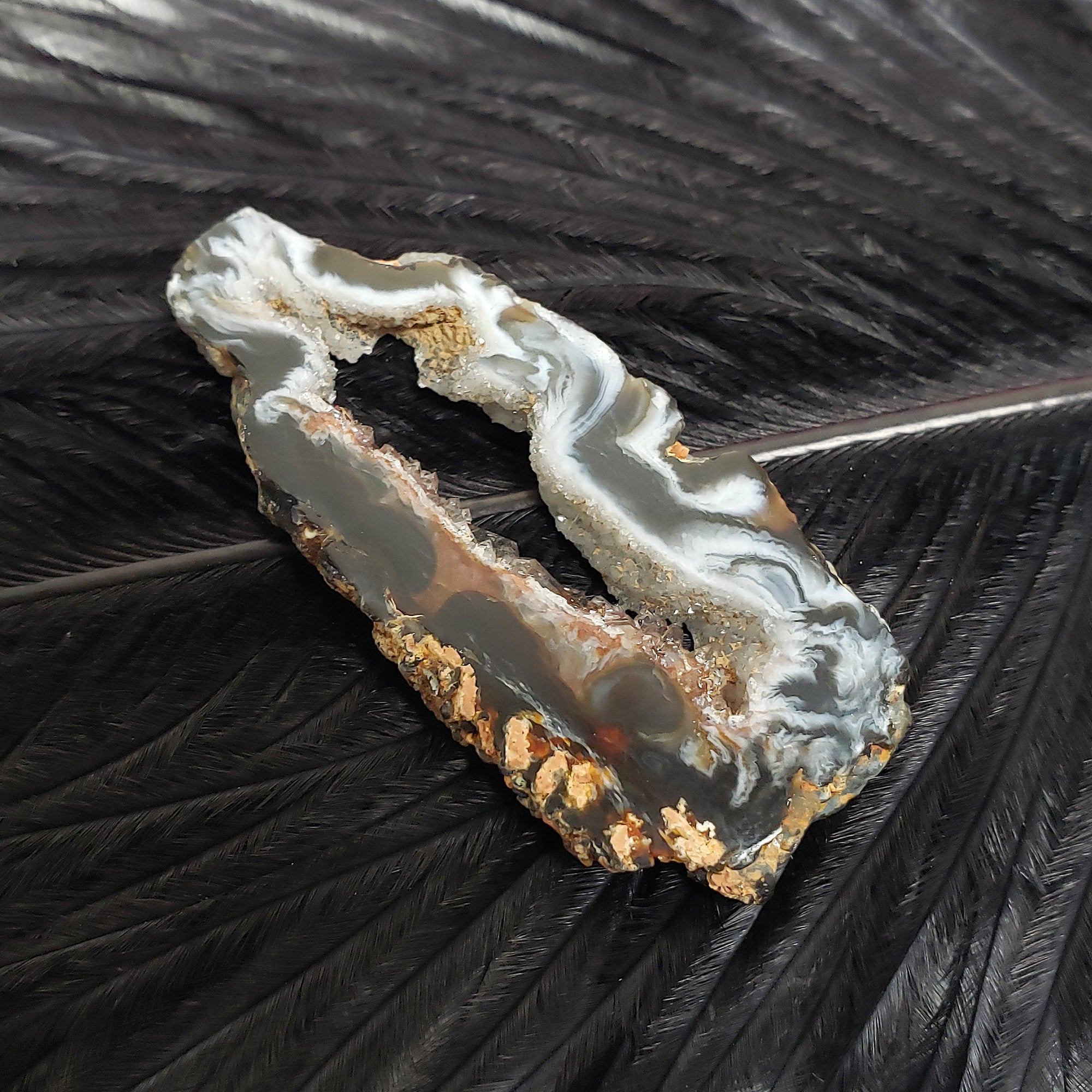 Unique Oco Agate Crystal Slice Natural Druzy Gemstone Window | Feathered - 5