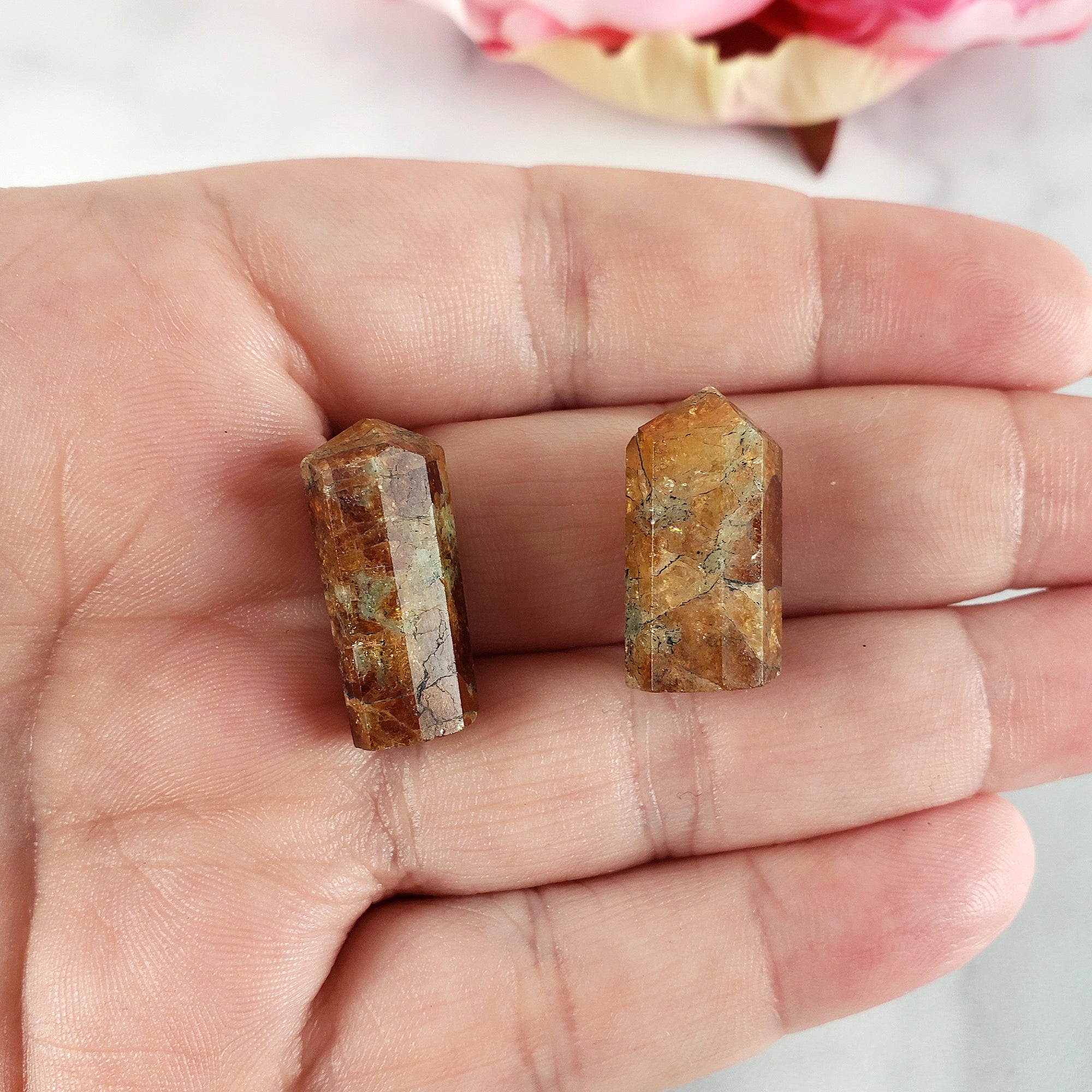 Unique Orange Hessonite Garnet Crystals Natural Gemstone Mini Towers | Set of 2 Mini Points - 1