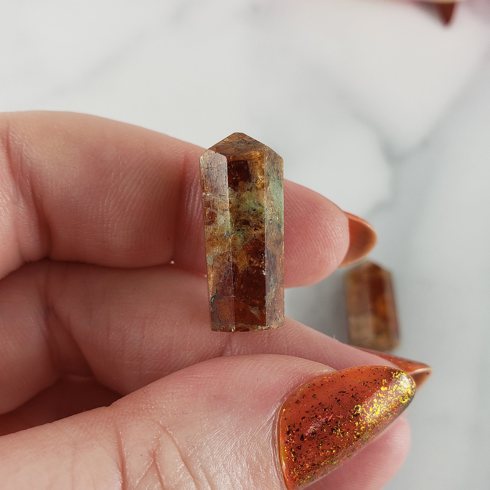Unique Orange Hessonite Garnet Crystals Natural Gemstone Mini Towers | Set of 2 Mini Points - 3