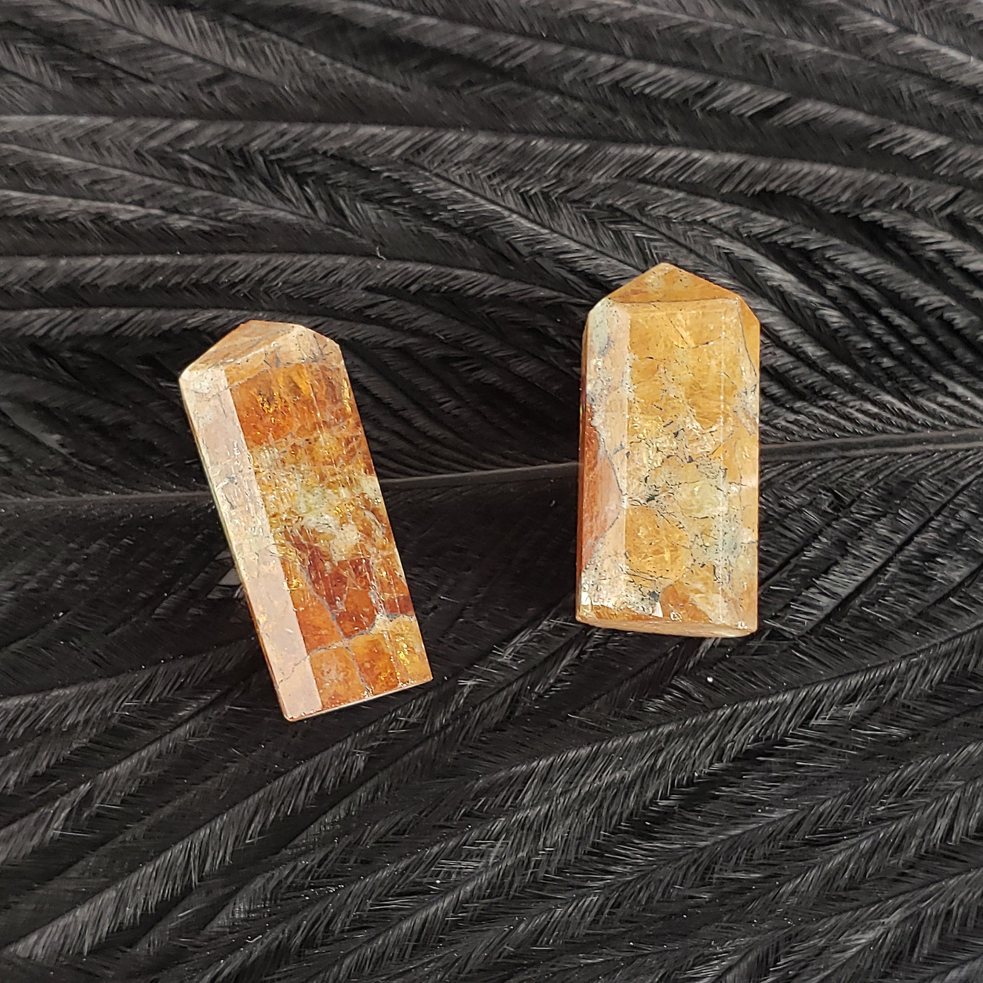 Unique Orange Hessonite Garnet Crystals Natural Gemstone Mini Towers | Set of 2 Mini Points