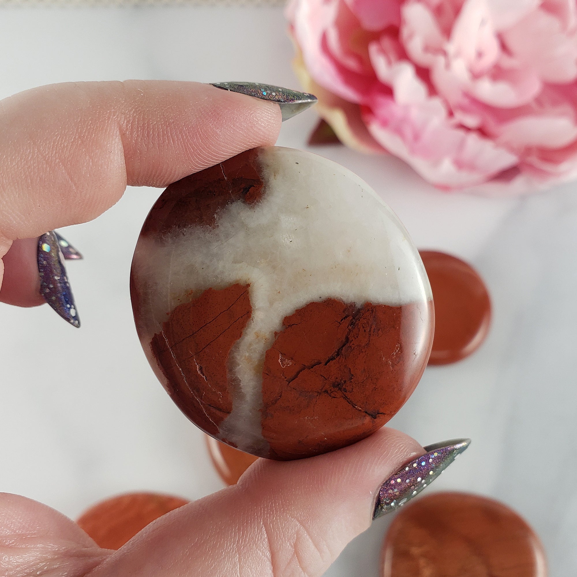 Flower Jasper Red Jasper Natural Crystal Palm Stone Worry Stone Meditation Tool - Root Chakra - 1