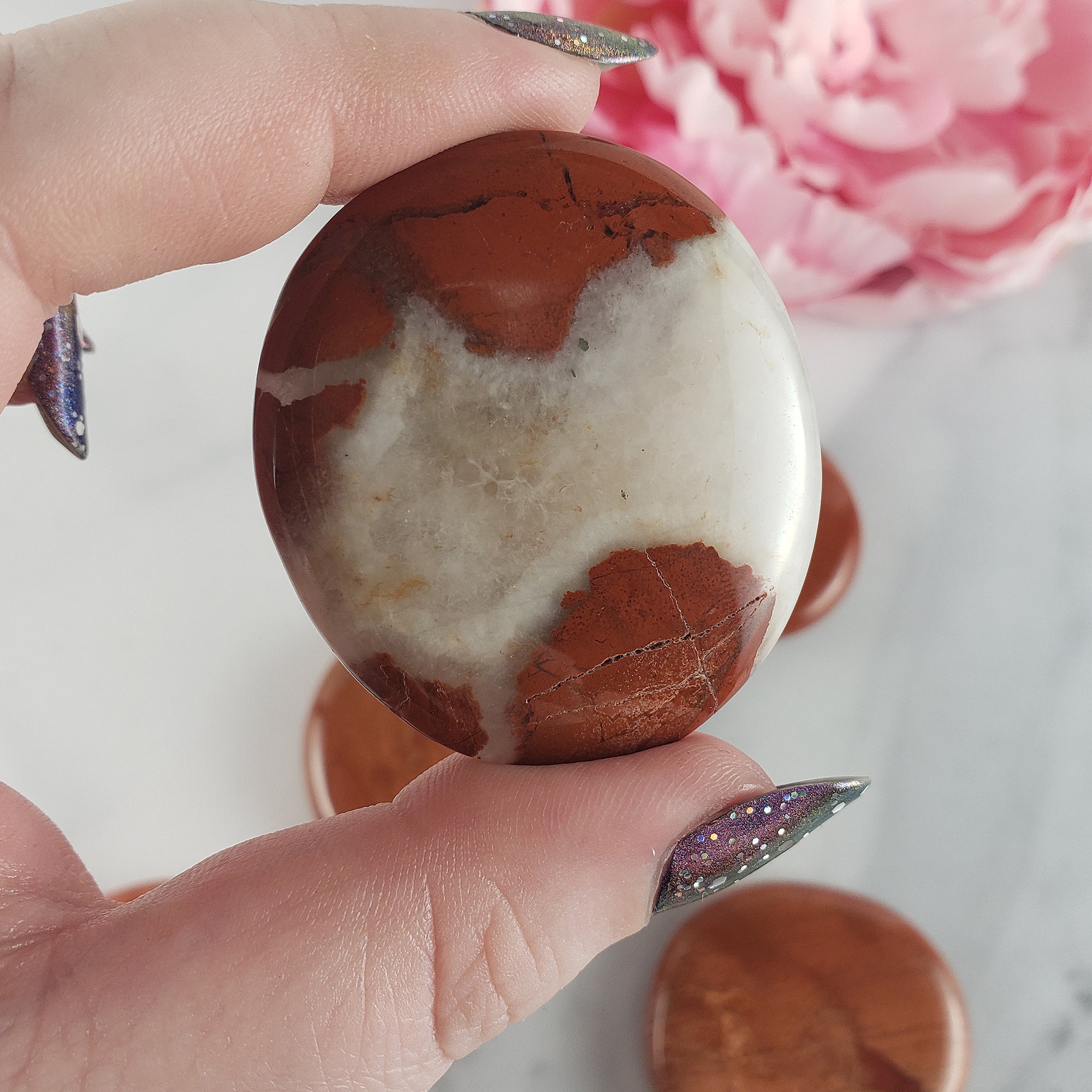 Flower Jasper Red Jasper Natural Crystal Palm Stone Worry Stone Meditation Tool - Root Chakra - 5