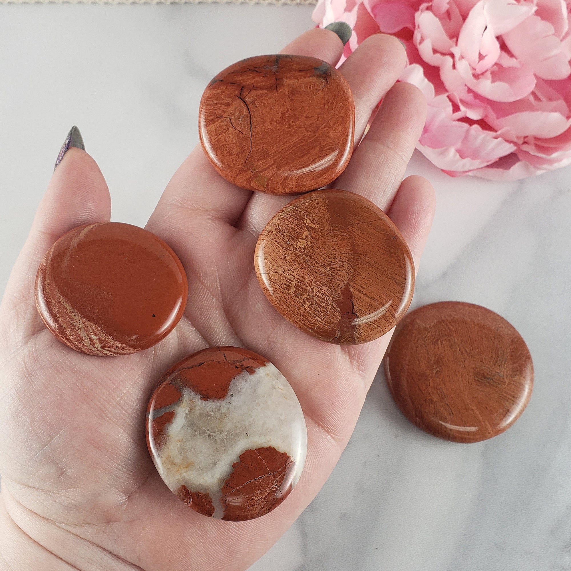 Flower Jasper Red Jasper Natural Crystal Palm Stone Worry Stone Meditation Tool - Root Chakra