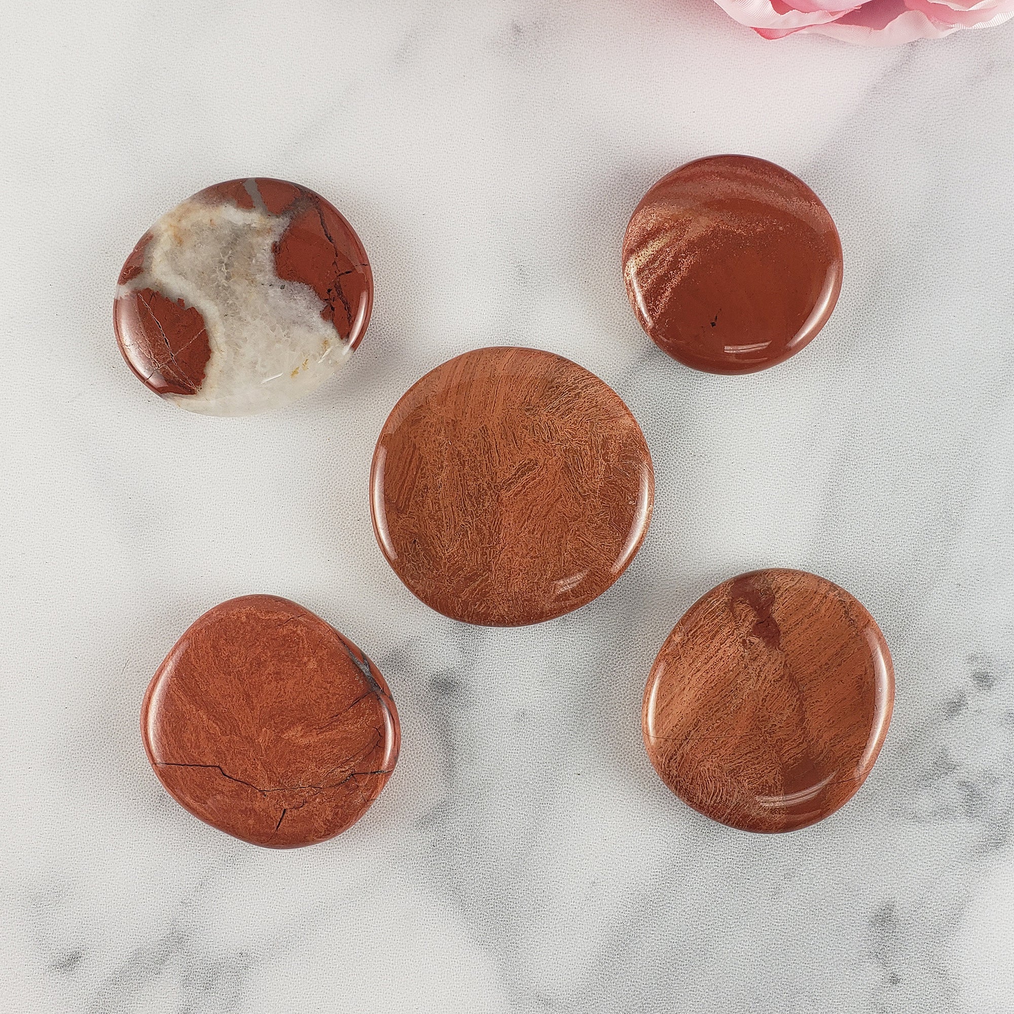 Flower Jasper Red Jasper Natural Crystal Palm Stone Worry Stone Meditation Tool - Root Chakra - 4