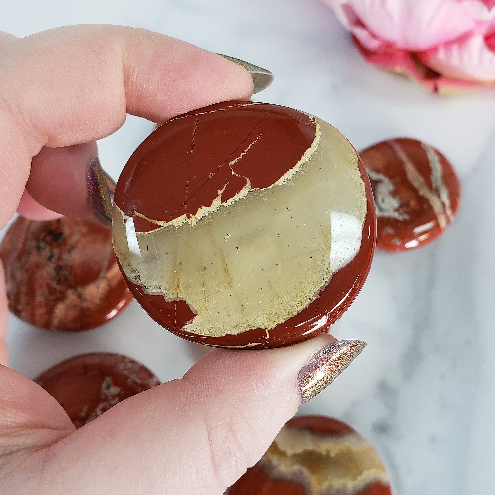 Flower Jasper Red Jasper Natural Crystal Palm Stone Worry Stone Meditation Tool - 5