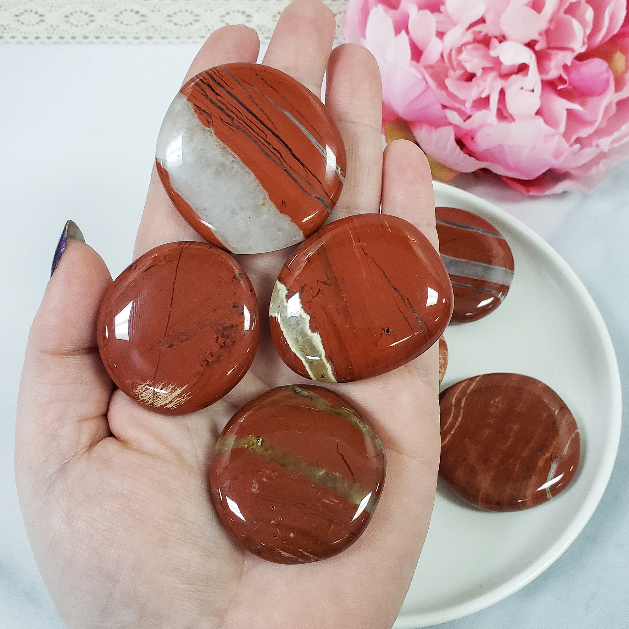 FLOWER-RED-JASPER-MEDITATION-STONE-PALM-STONE - 1